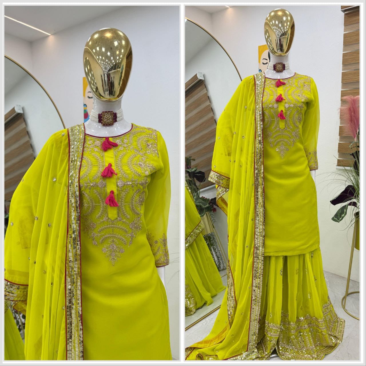 Pista Color Readymade Pakistani Sharara salwar Kameez