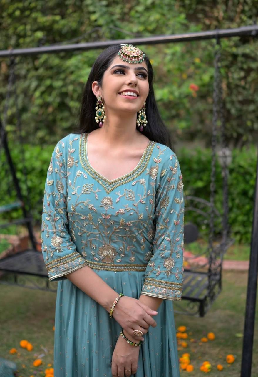 Sky Blue Gown For Girls Iftar Party Dresses