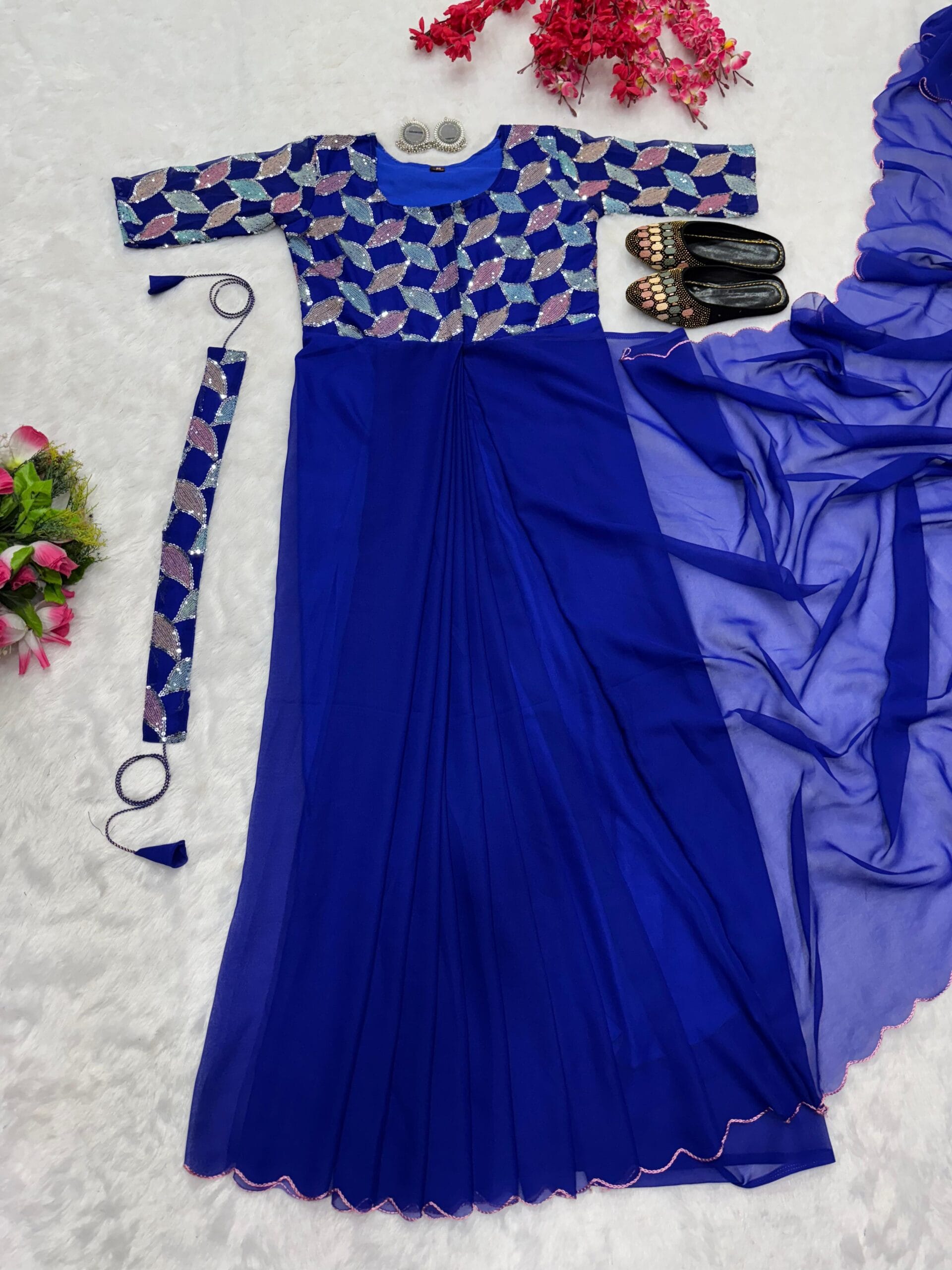 New Trending Zip And Go Saree Sequence Work Viral Readymade Saree