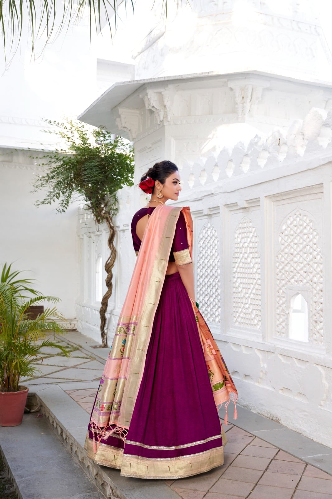 Wine Color Paithani Lehenga Choli With Jacquard Dupatta