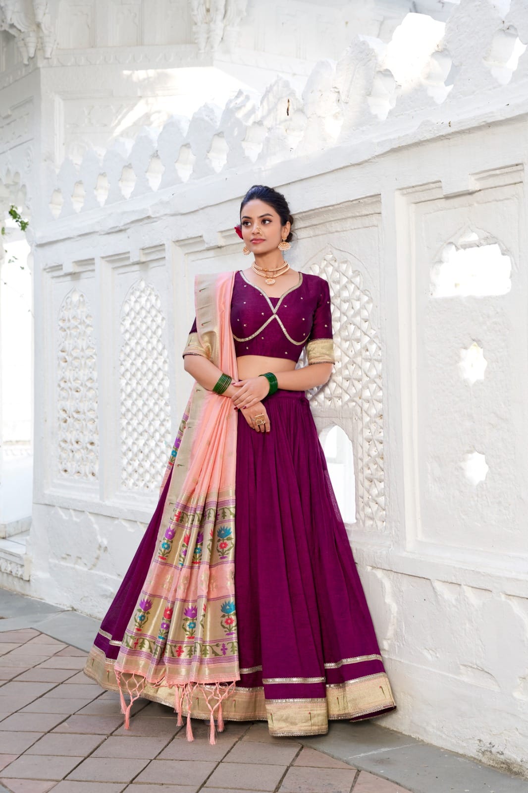 Wine Color Wedding Wear Lehenga