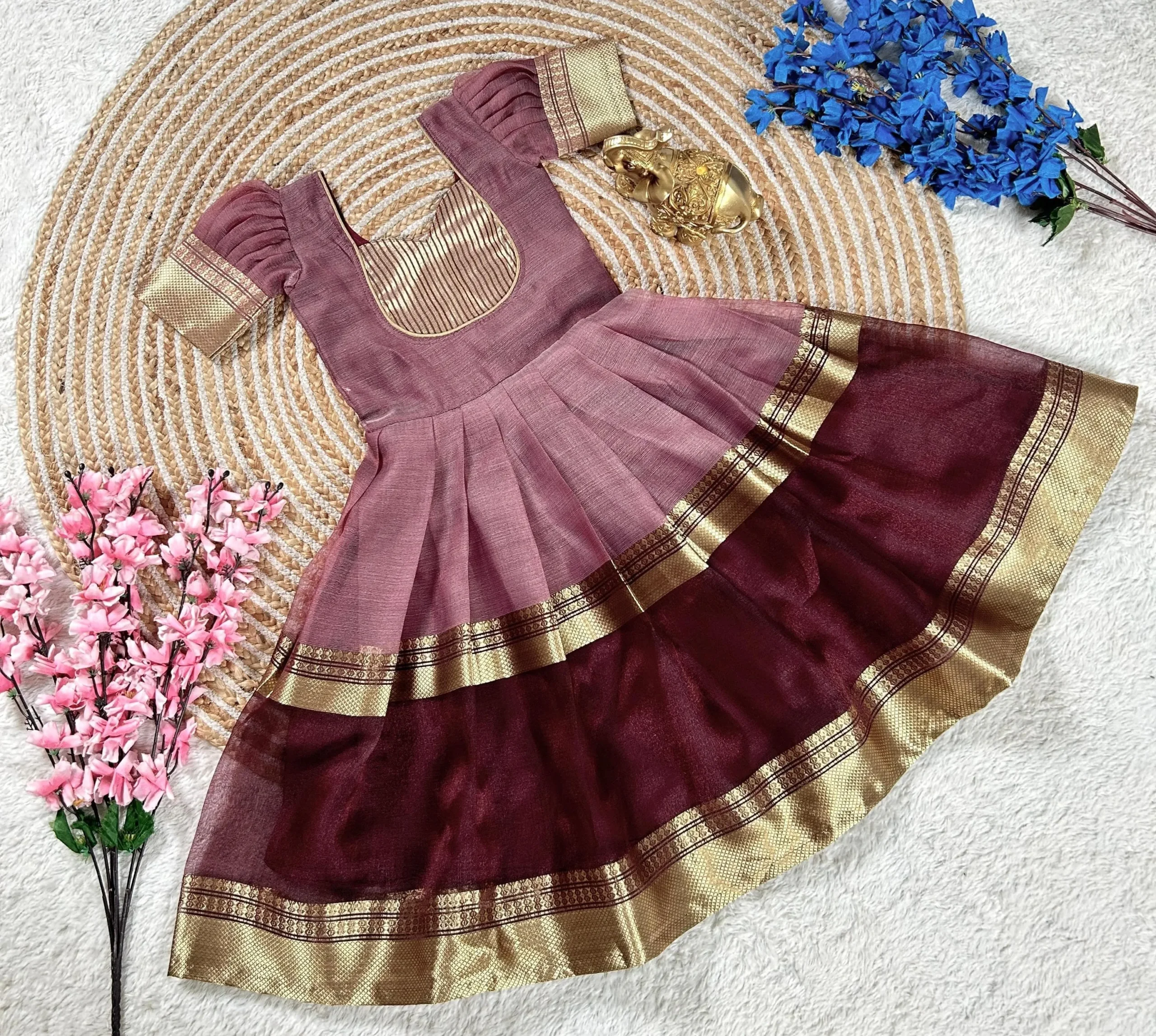 Barbie-Inspired Mysore Tissue Silk Gown for Baby Kids