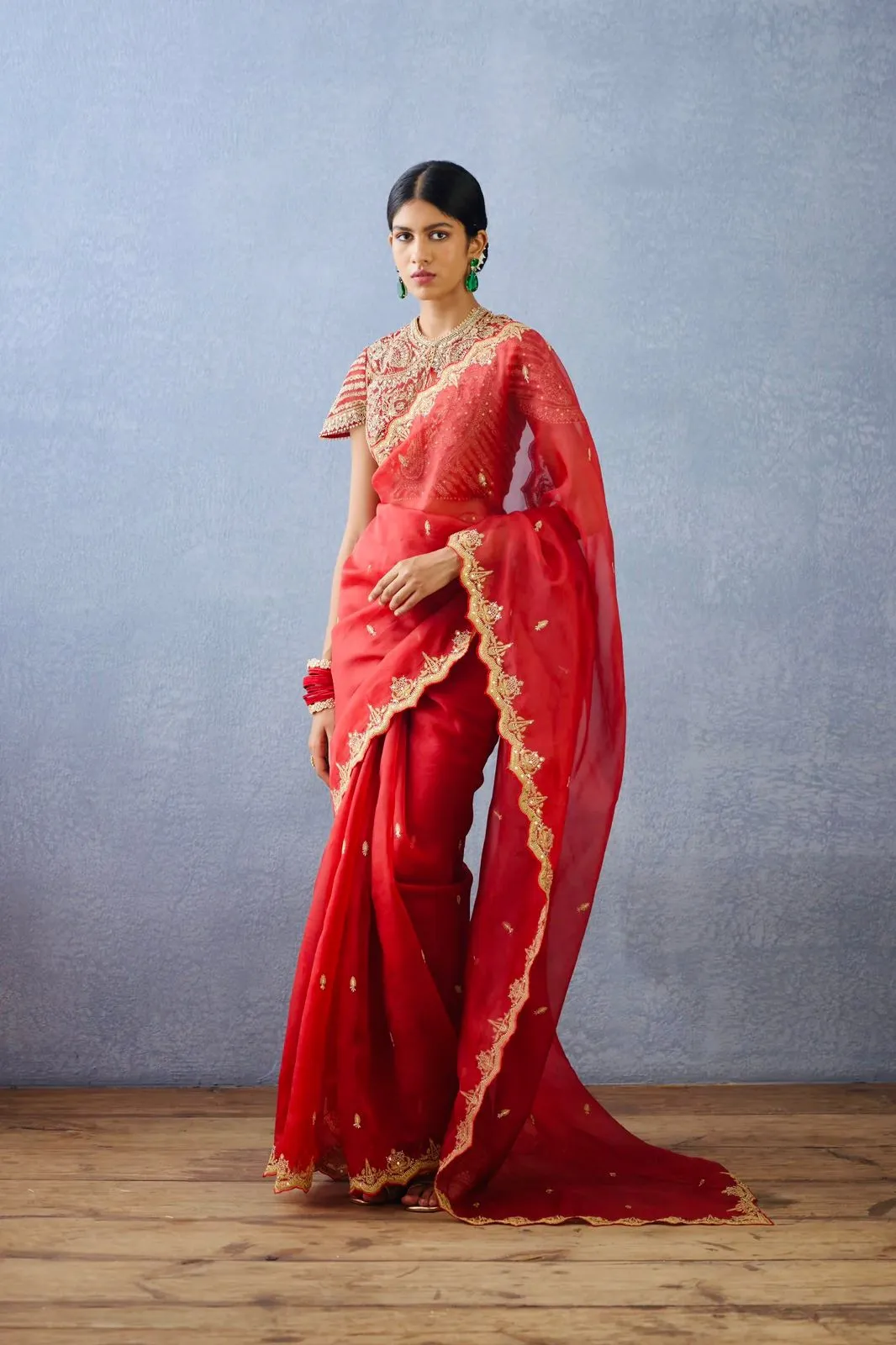 Beautiful Red Organza Saree Blouse