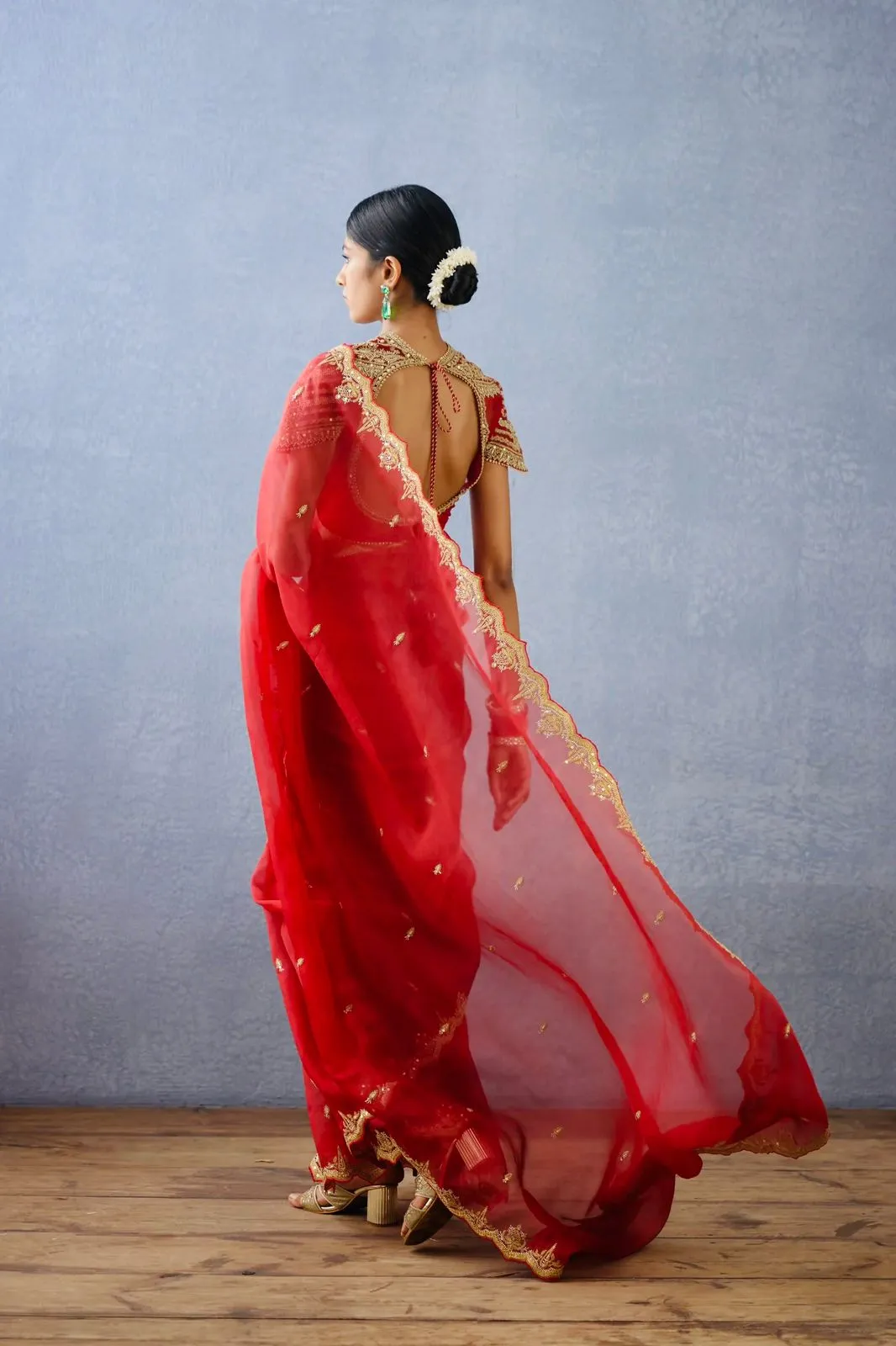 Beautiful Red Organza Saree Blouse