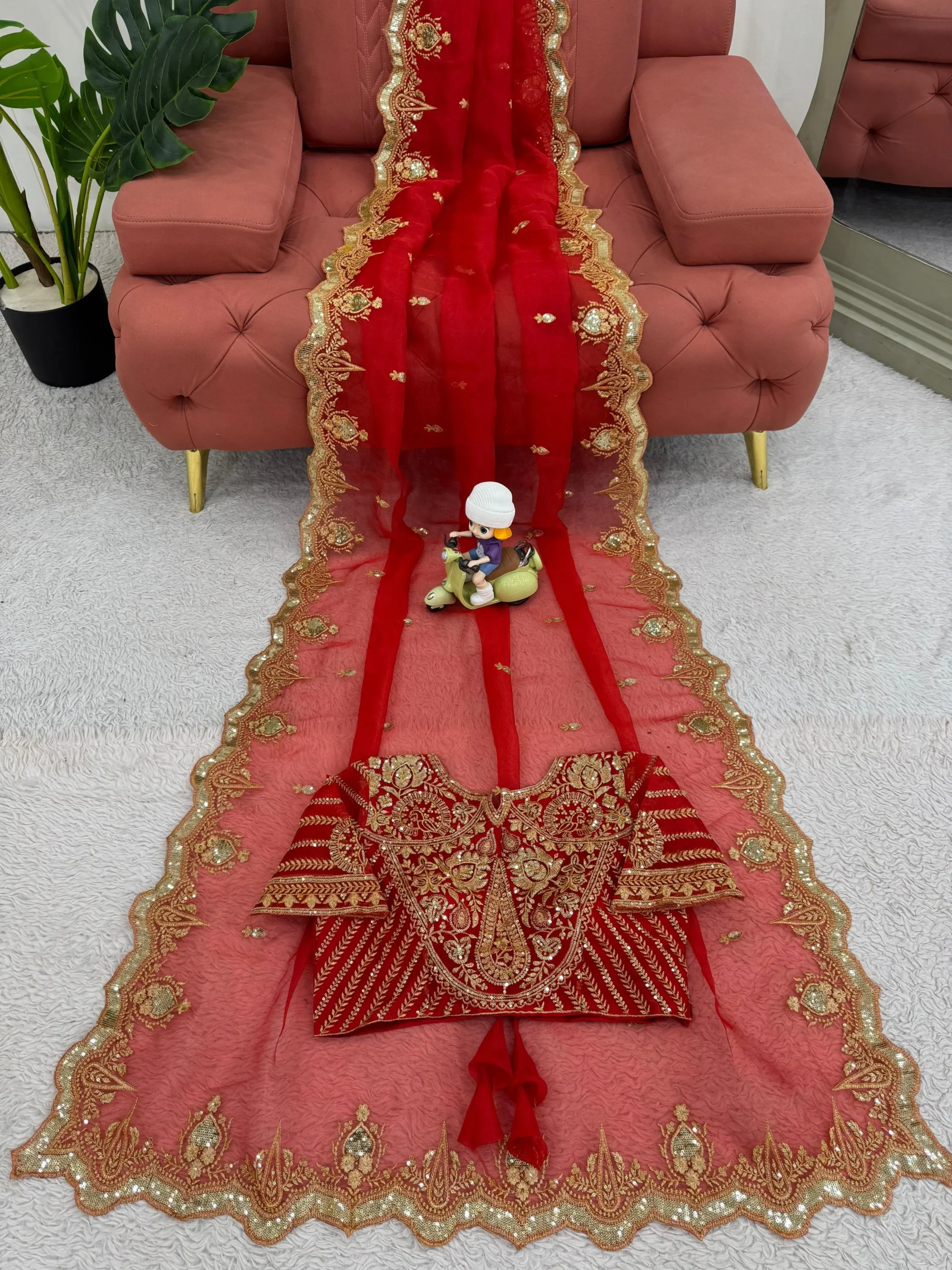 Beautiful Red Organza Saree Blouse