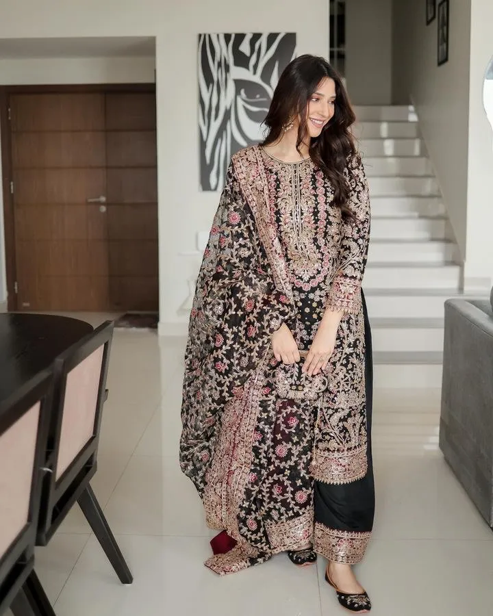 Black  Georgette Pakistani Suit With Full Embroidery