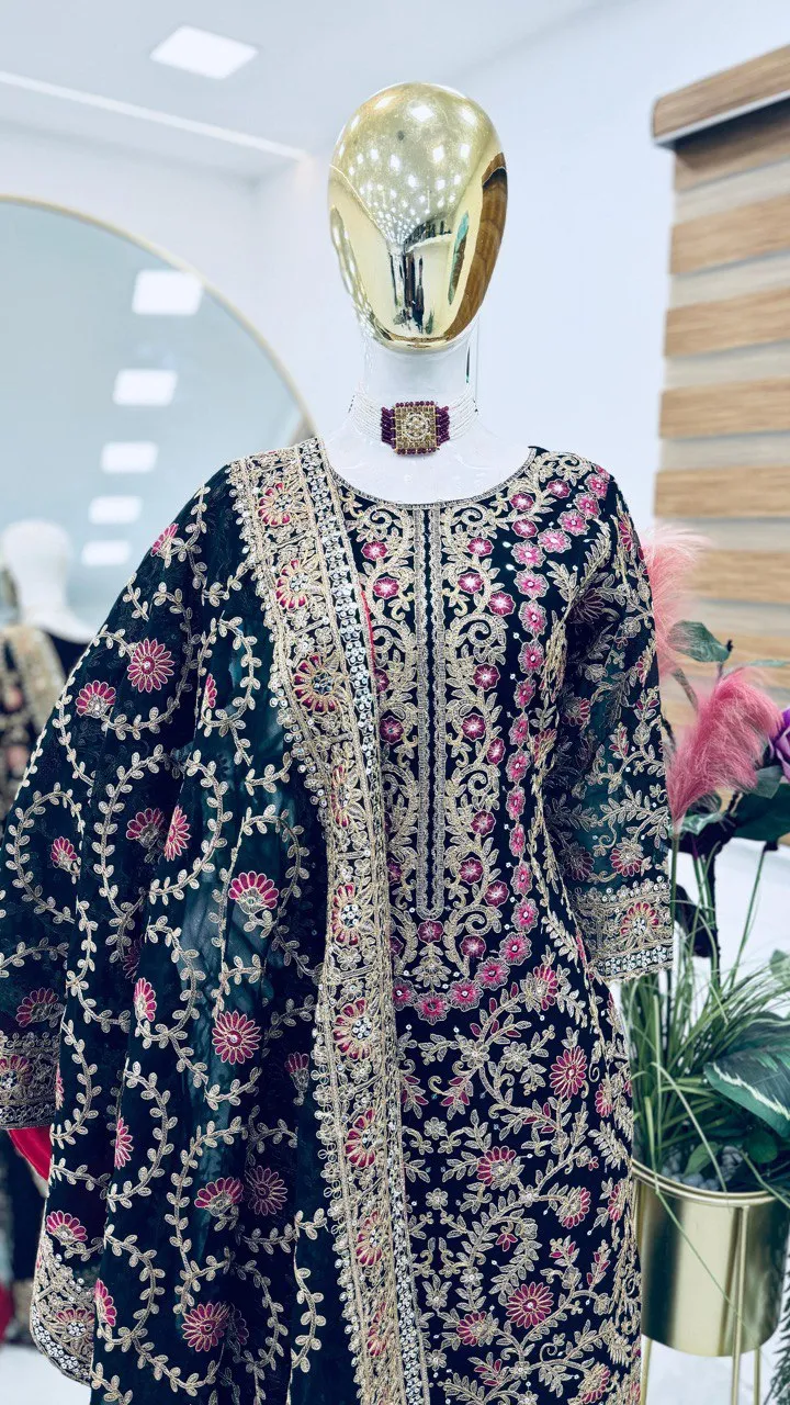 Black  Georgette Pakistani Suit With Full Embroidery