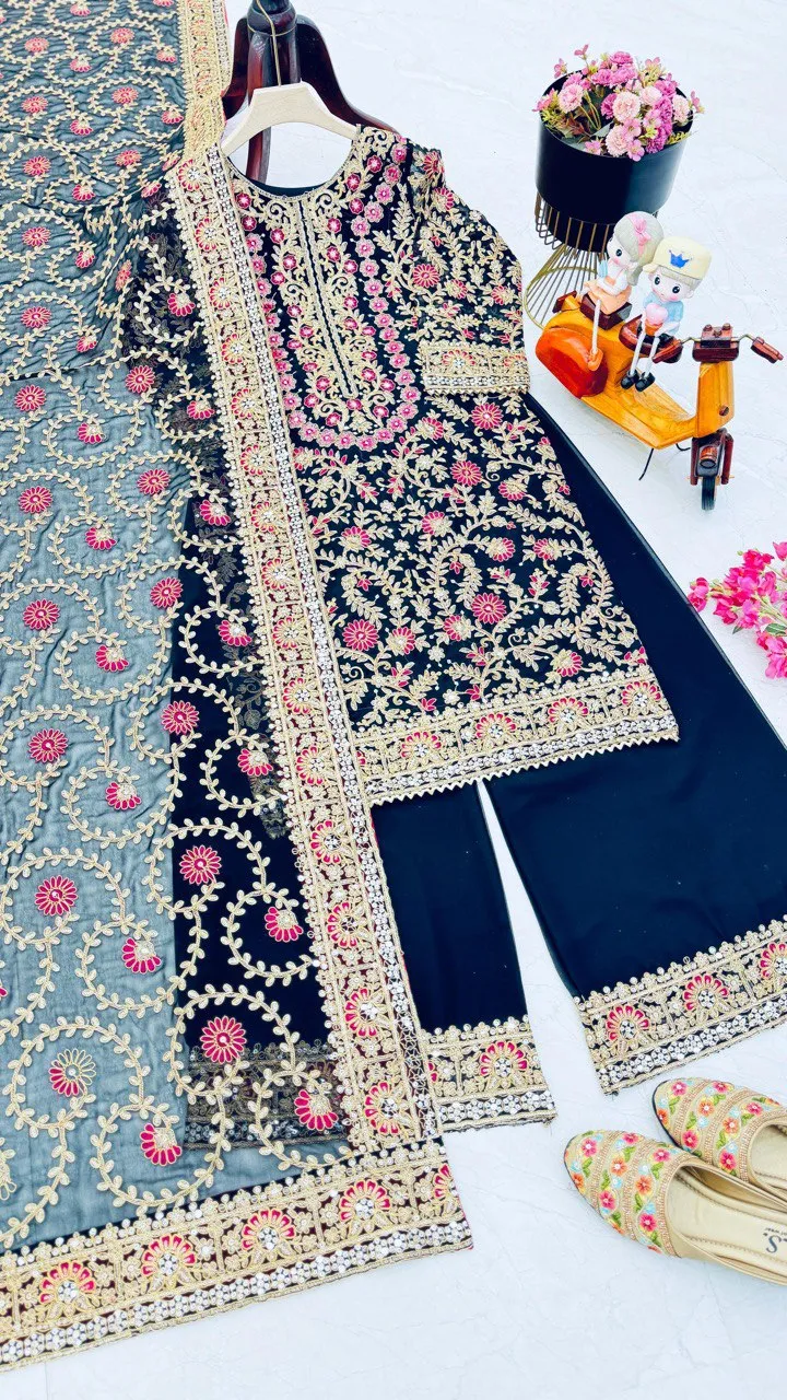 Black  Georgette Pakistani Suit With Full Embroidery