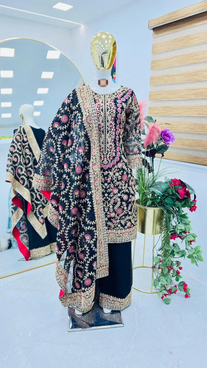 Black  Georgette Pakistani Suit With Full Embroidery