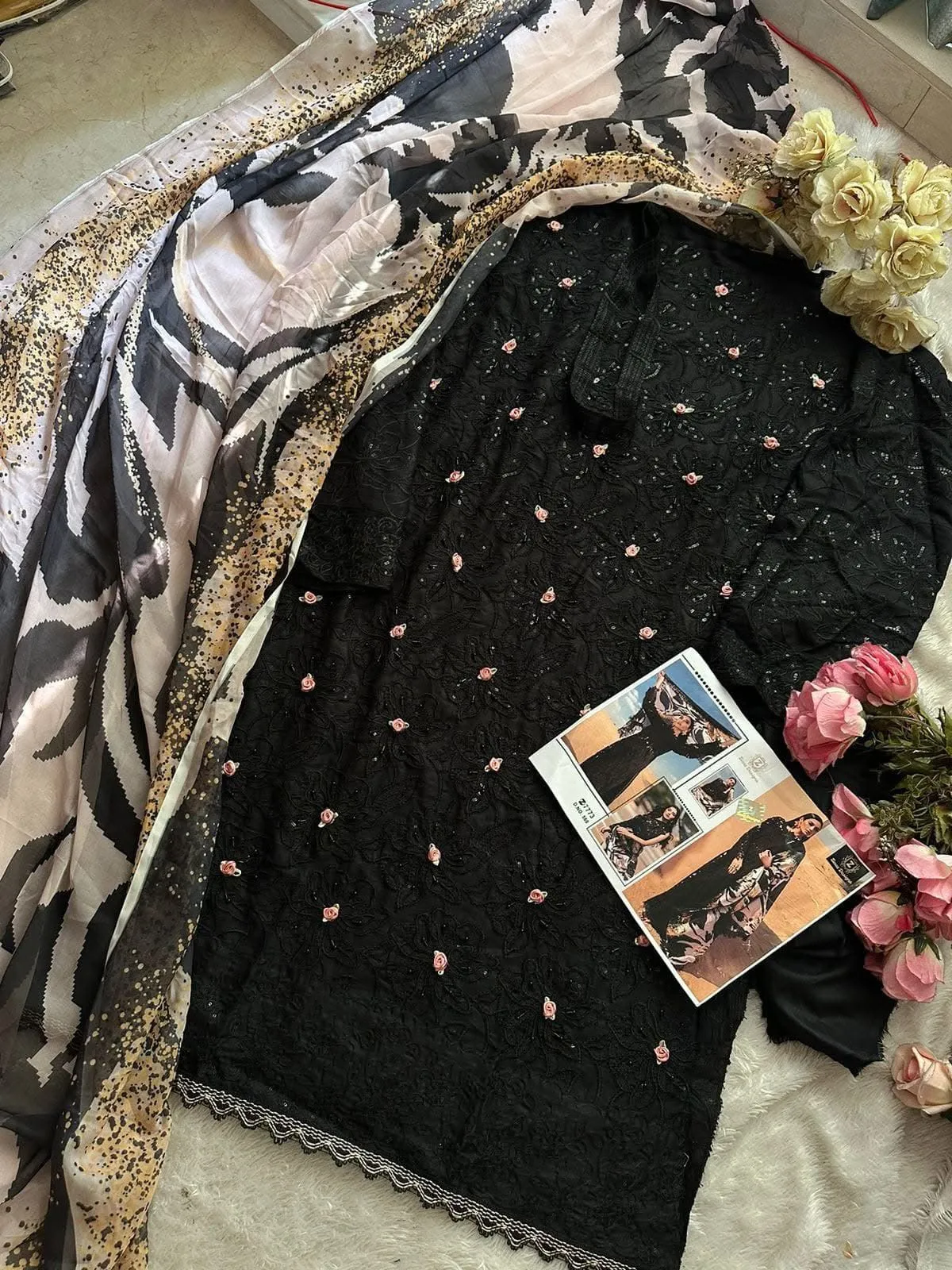Cotton Black Pakistani Suit For Girls
