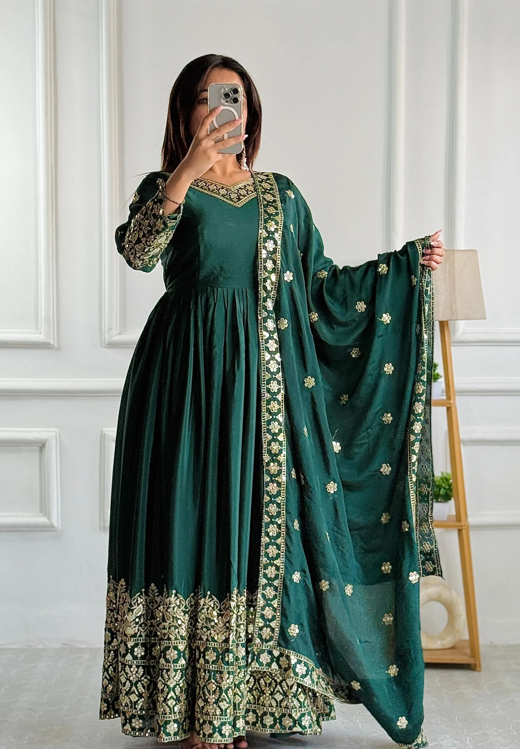 Embellished Green Color Trending Anarkali Gown With Heavy Embroidery Sequence Work