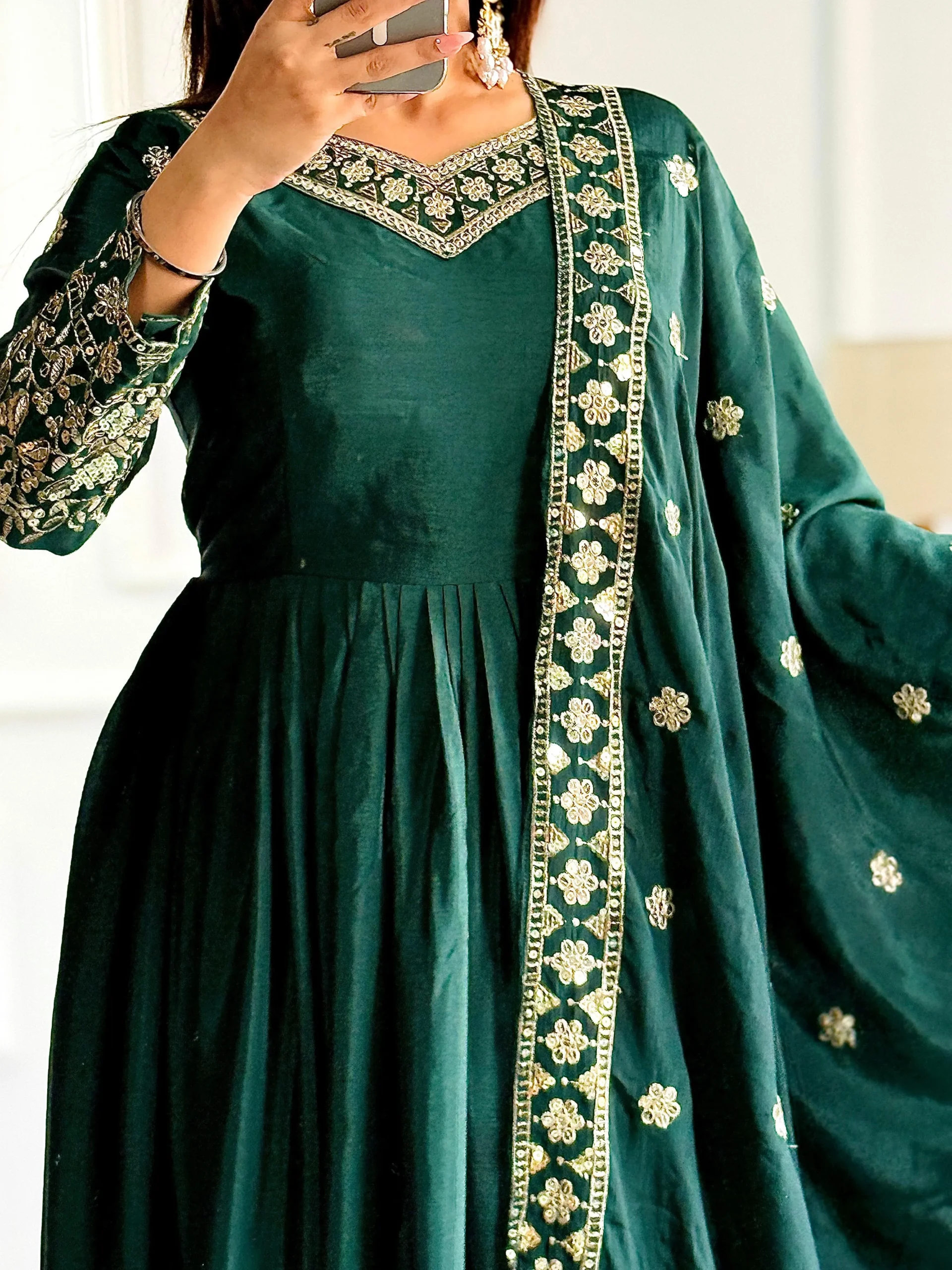 Embellished Green Color Trending Anarkali Gown With Heavy Embroidery Sequence Work