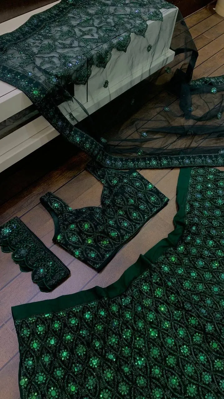 Embellished Green Wedding Wear Girly Lehenga