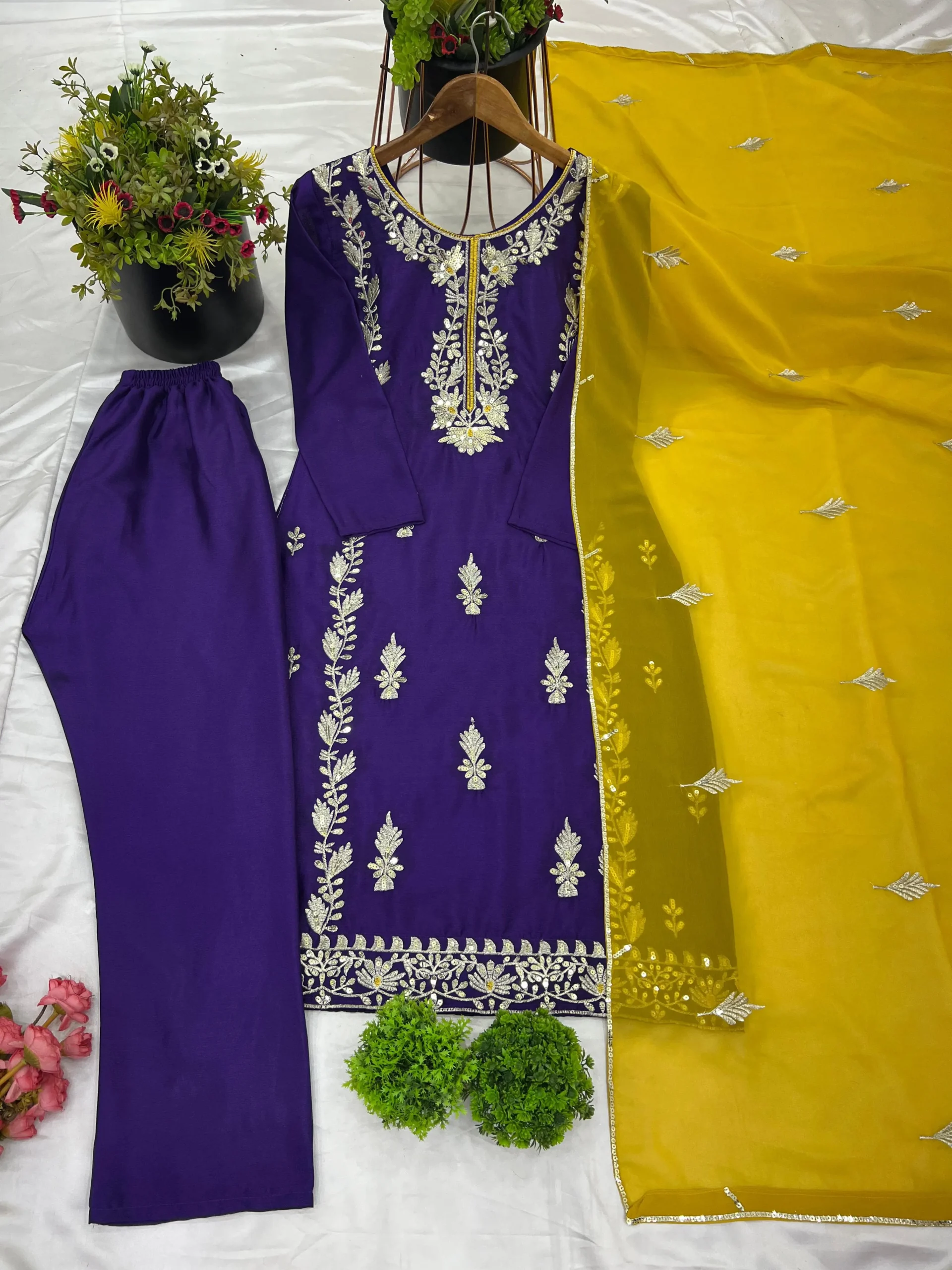 Exclusive Readymade Straight Salwar Suit With Heavy Embroidery