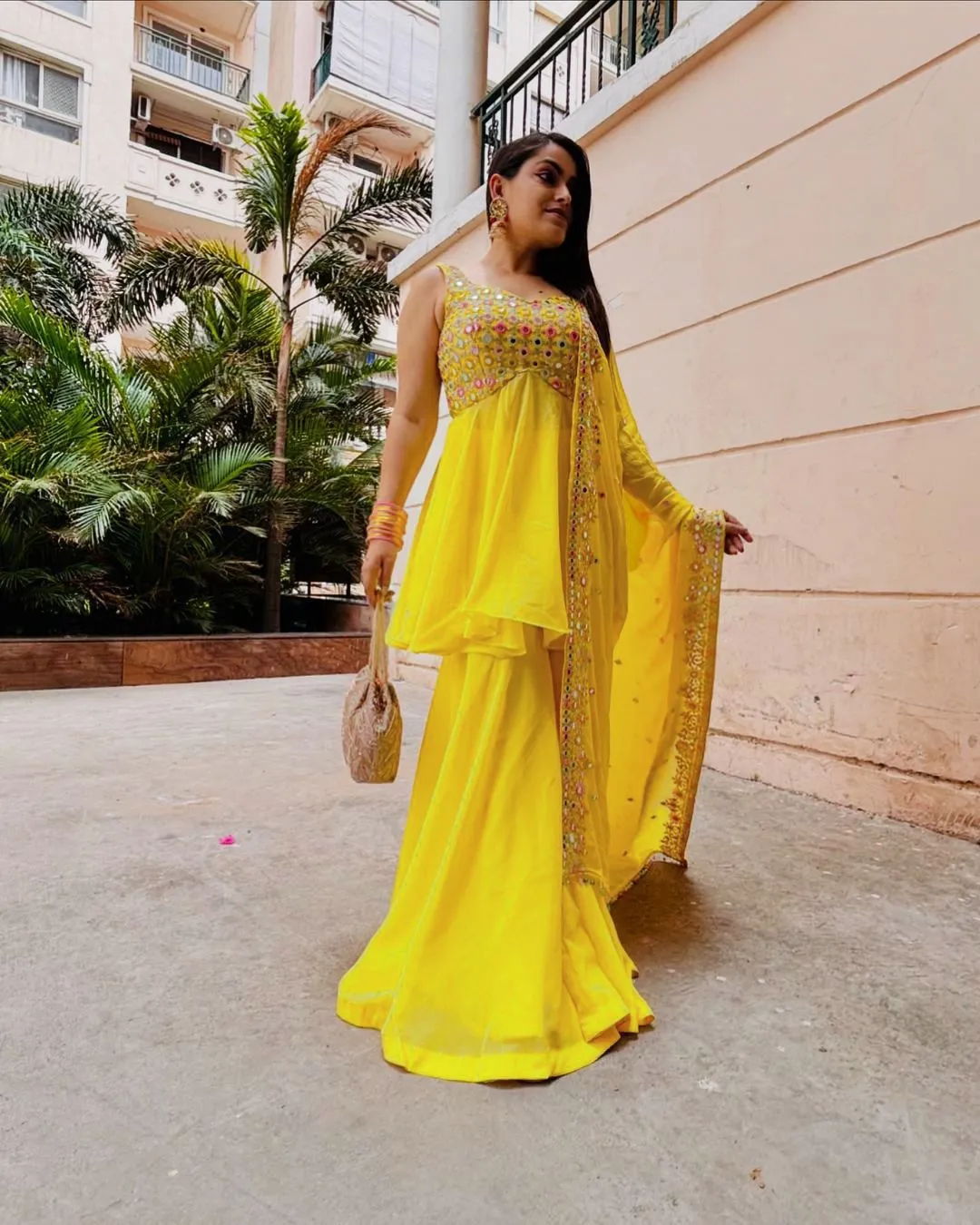 Fashionable Yellow Plazzo Suit For Haldi Function