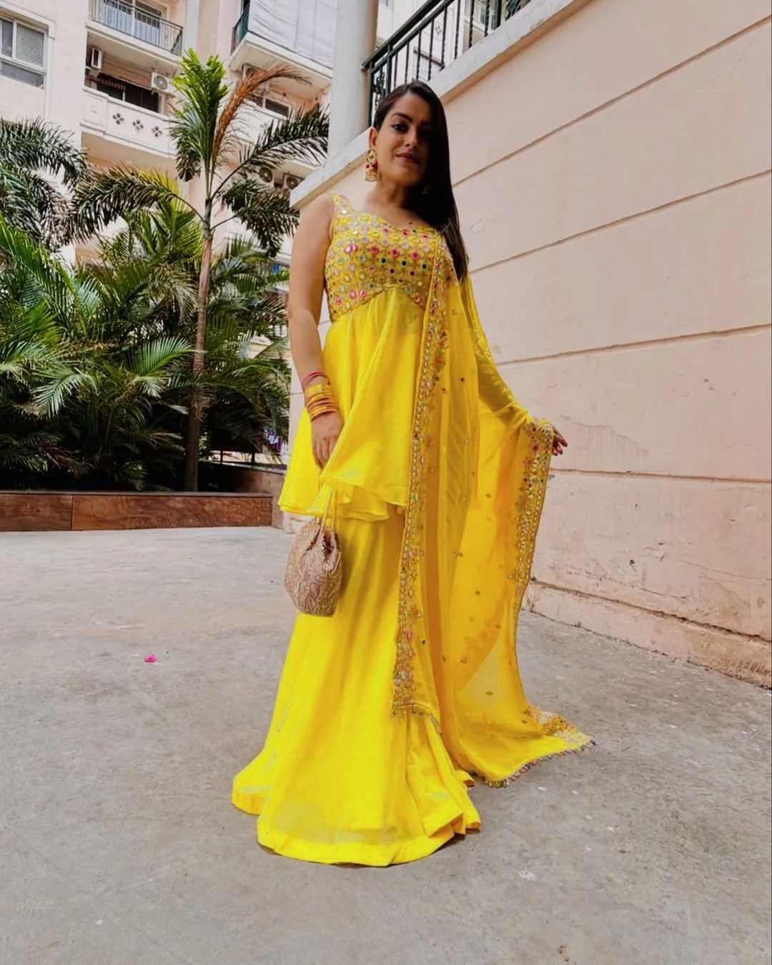 Fashionable Yellow Plazzo Suit For Haldi Function