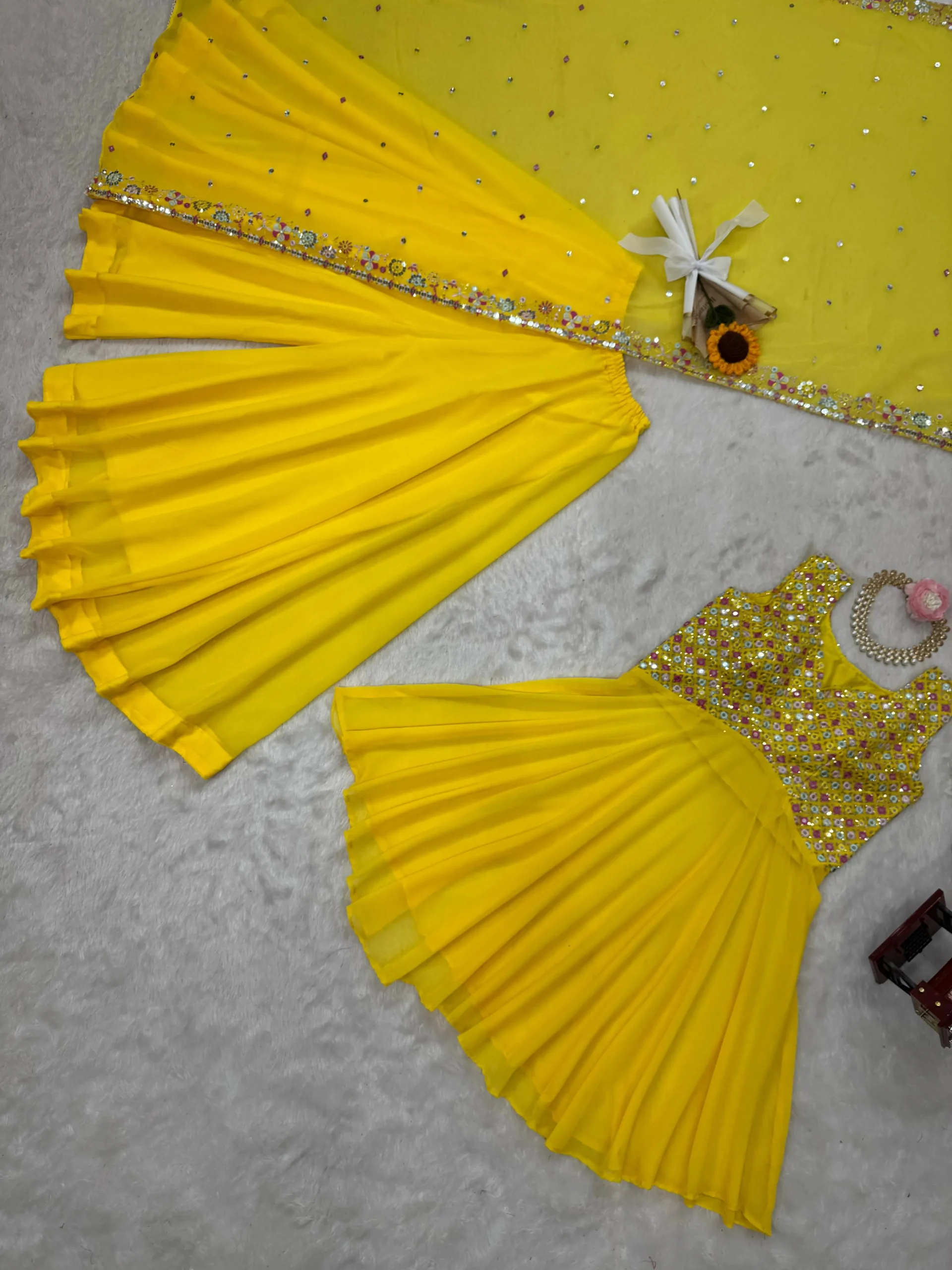 Fashionable Yellow Plazzo Suit For Haldi Function