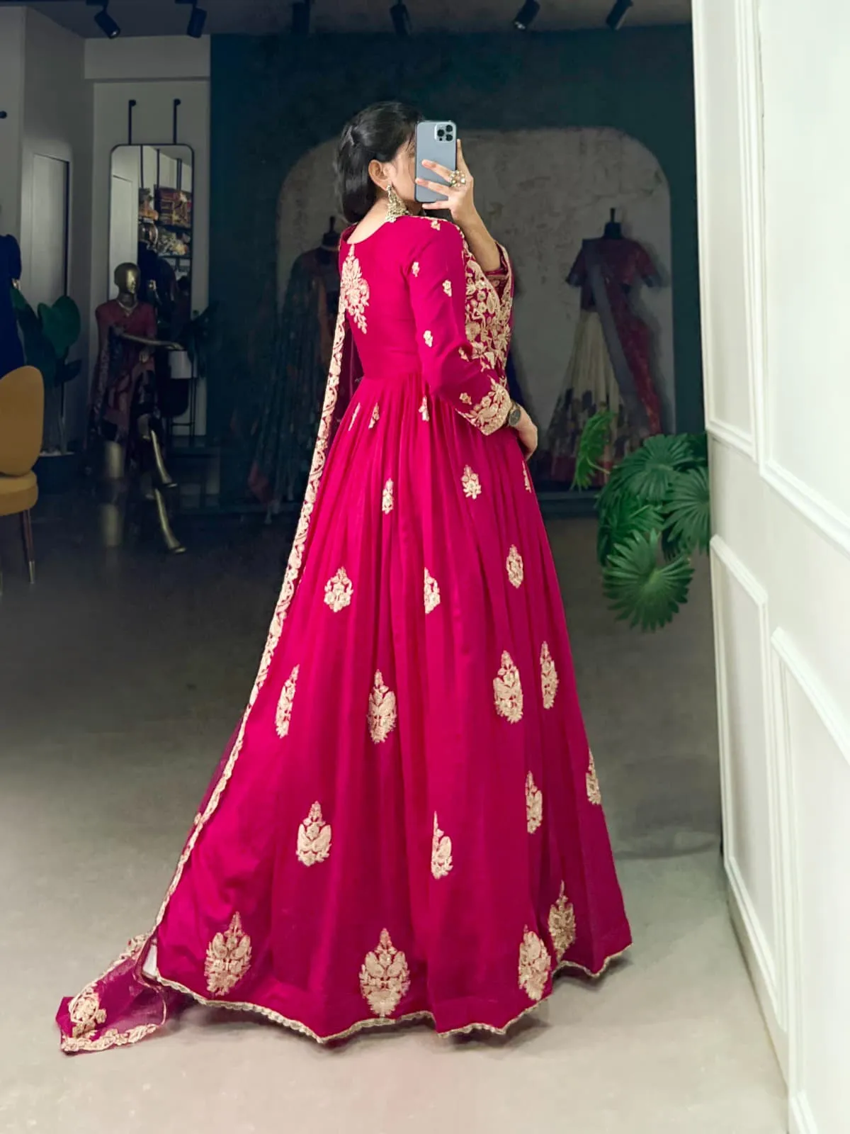 Festive Wear Silk Embroidery Gown With Dupatta