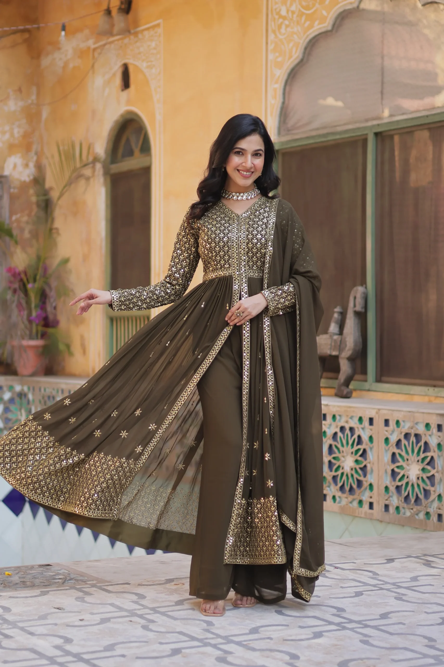 Festive Wear Slit Cut Anarkali Gown Set