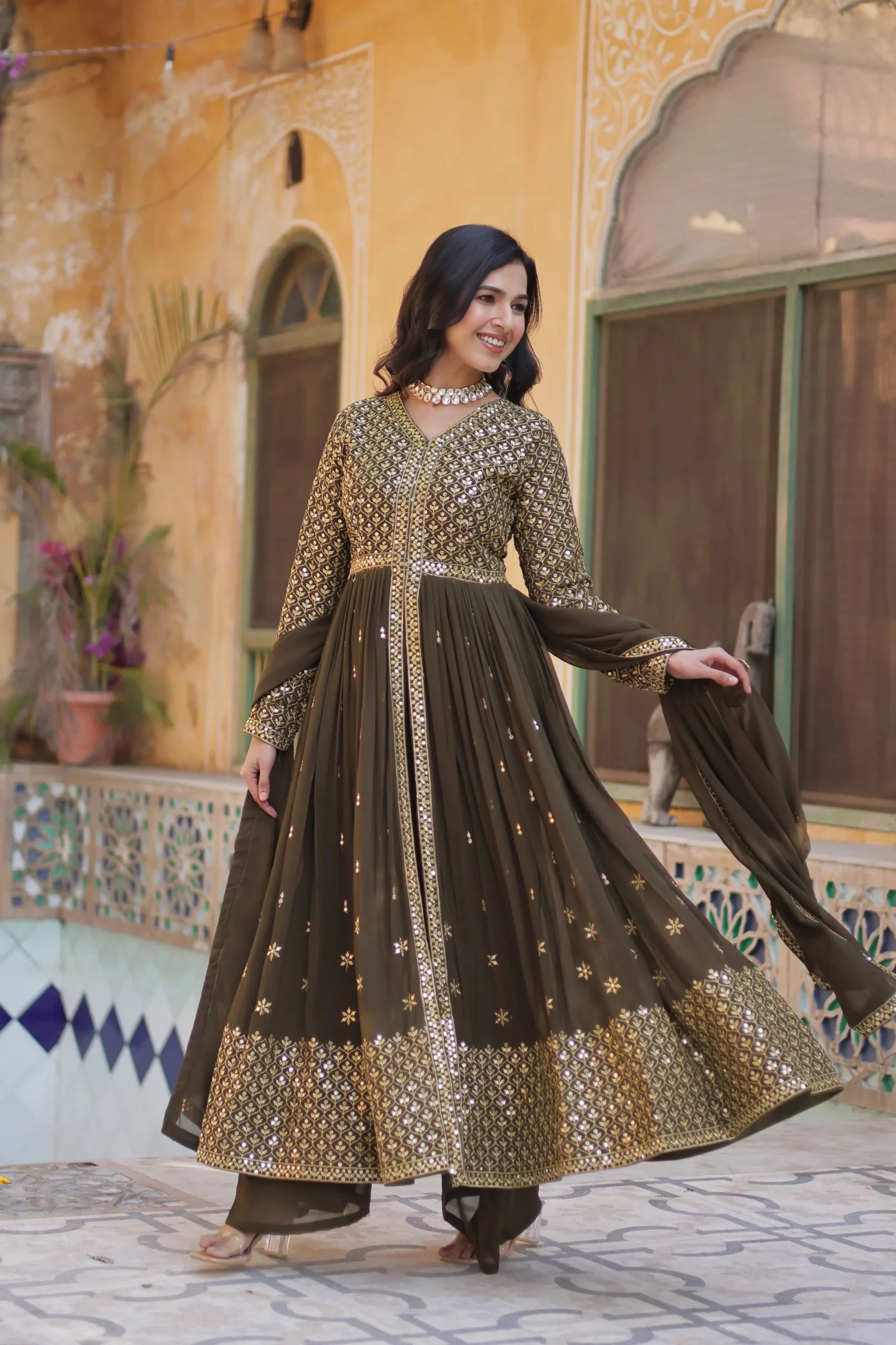 Festive Wear Slit Cut Anarkali Gown Set