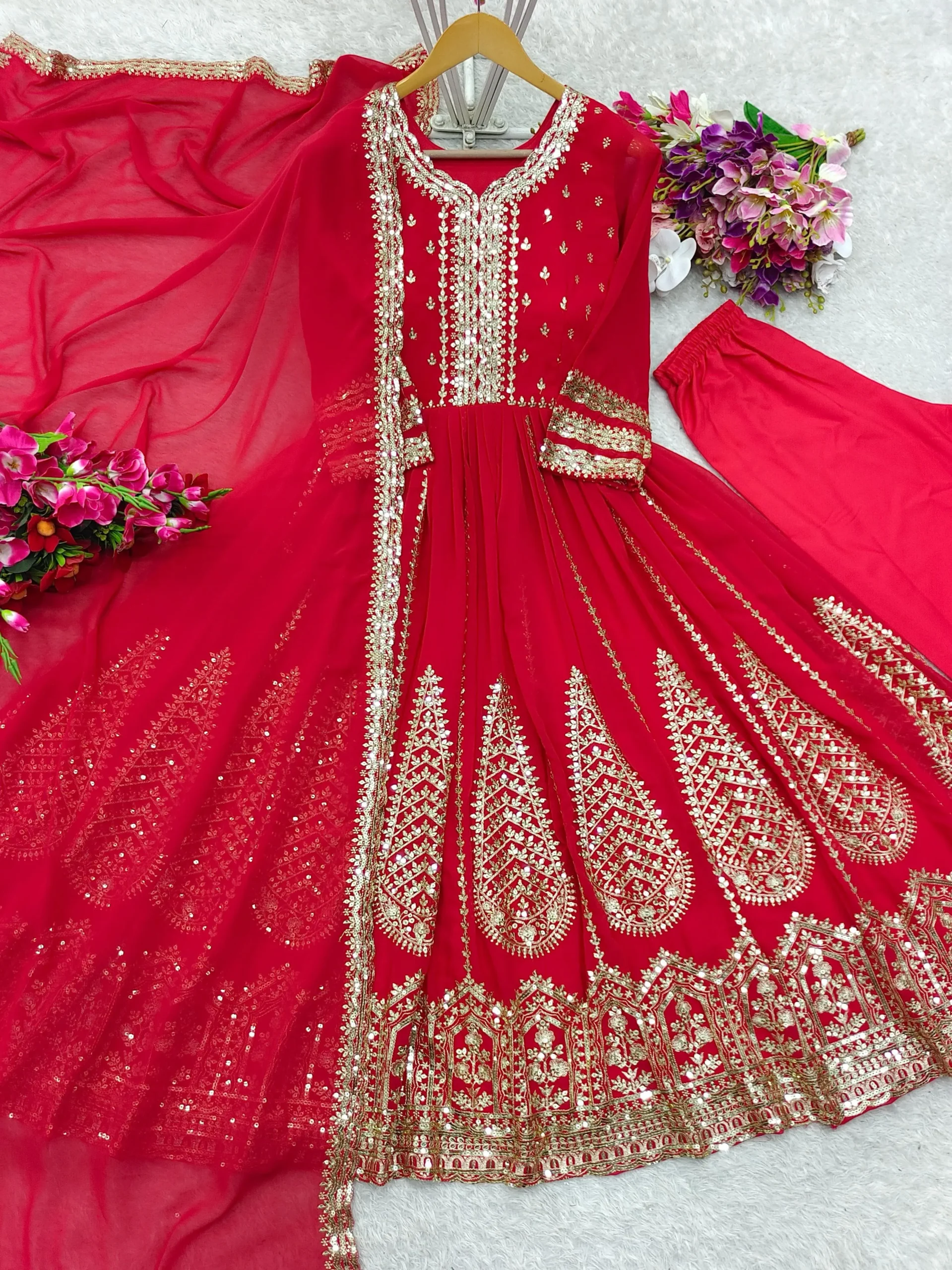 Floor Length Anarkali Gown Dupatta With Heavy Embroidery Work