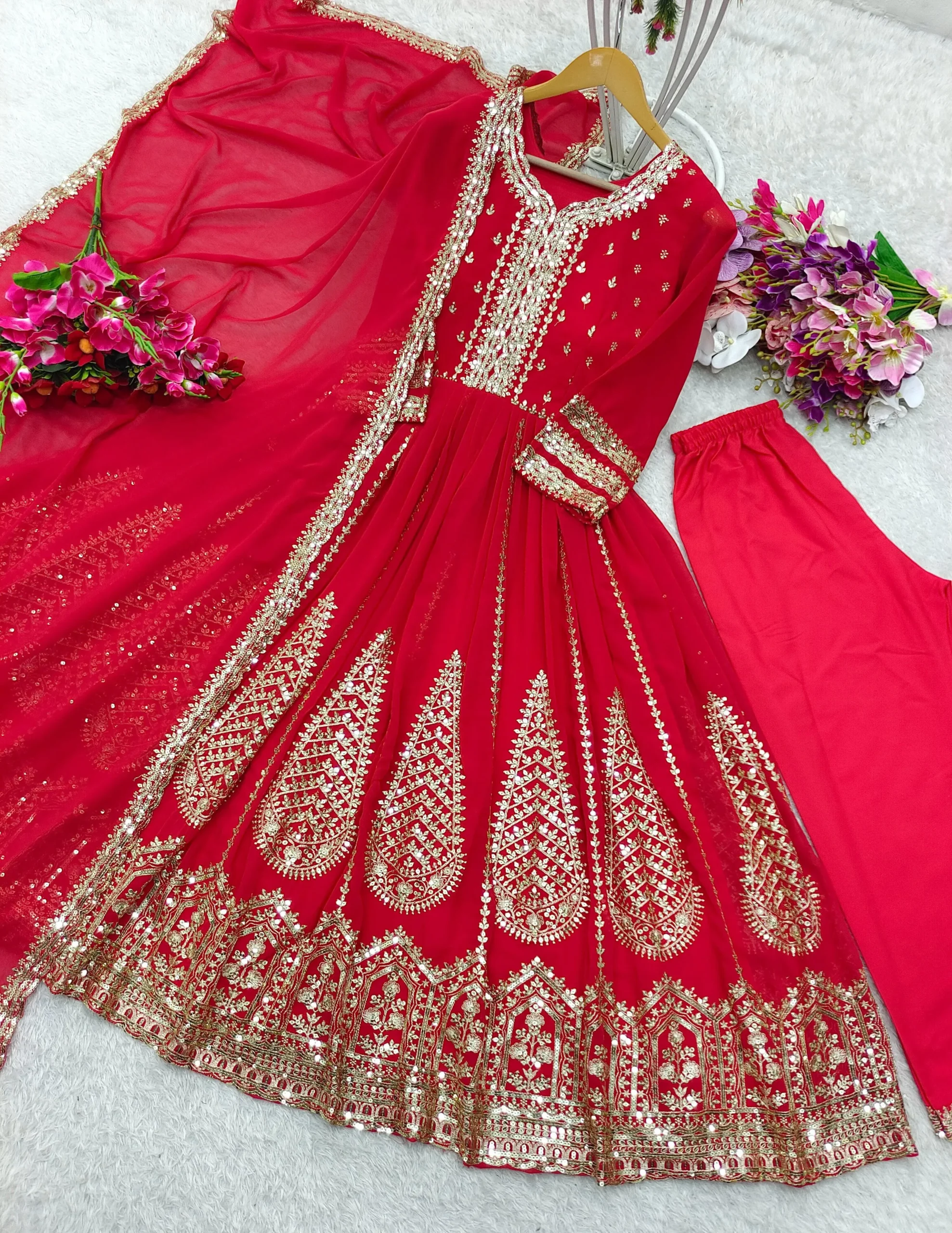 Floor Length Anarkali Gown Dupatta With Heavy Embroidery Work