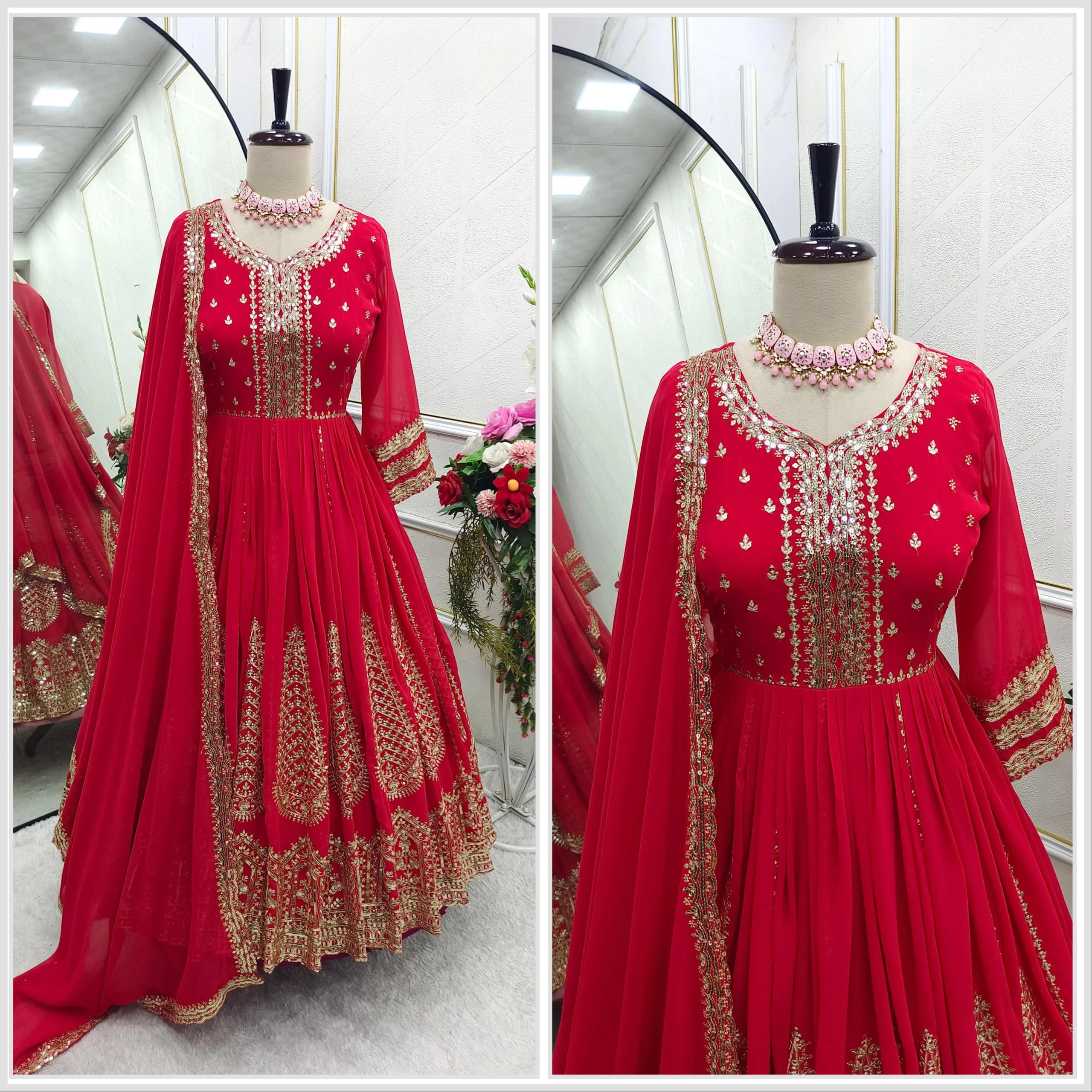 Floor Length Anarkali Gown Dupatta With Heavy Embroidery Work