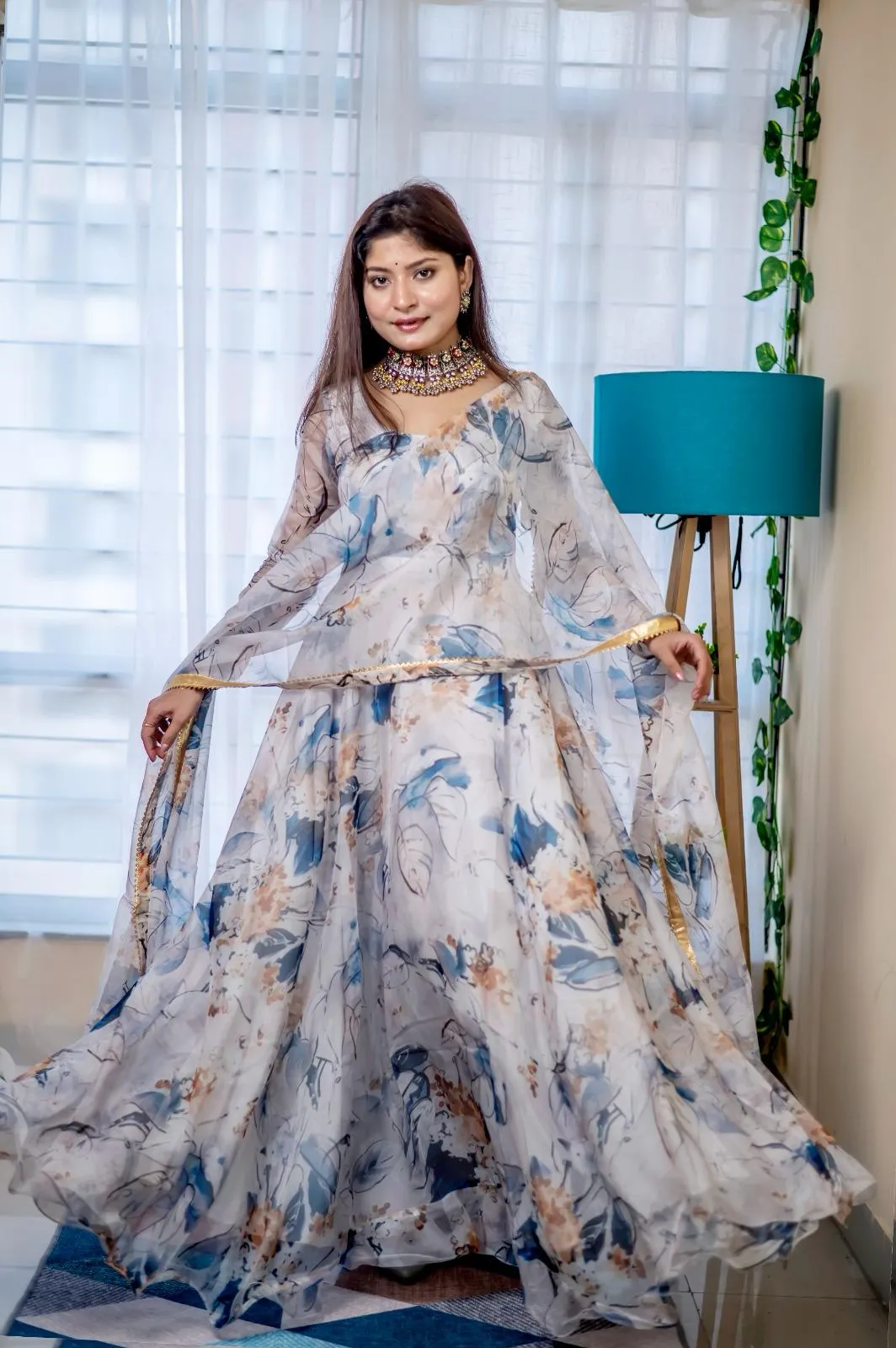 Floral Printed 8 mtr Flair Gown Dupatta