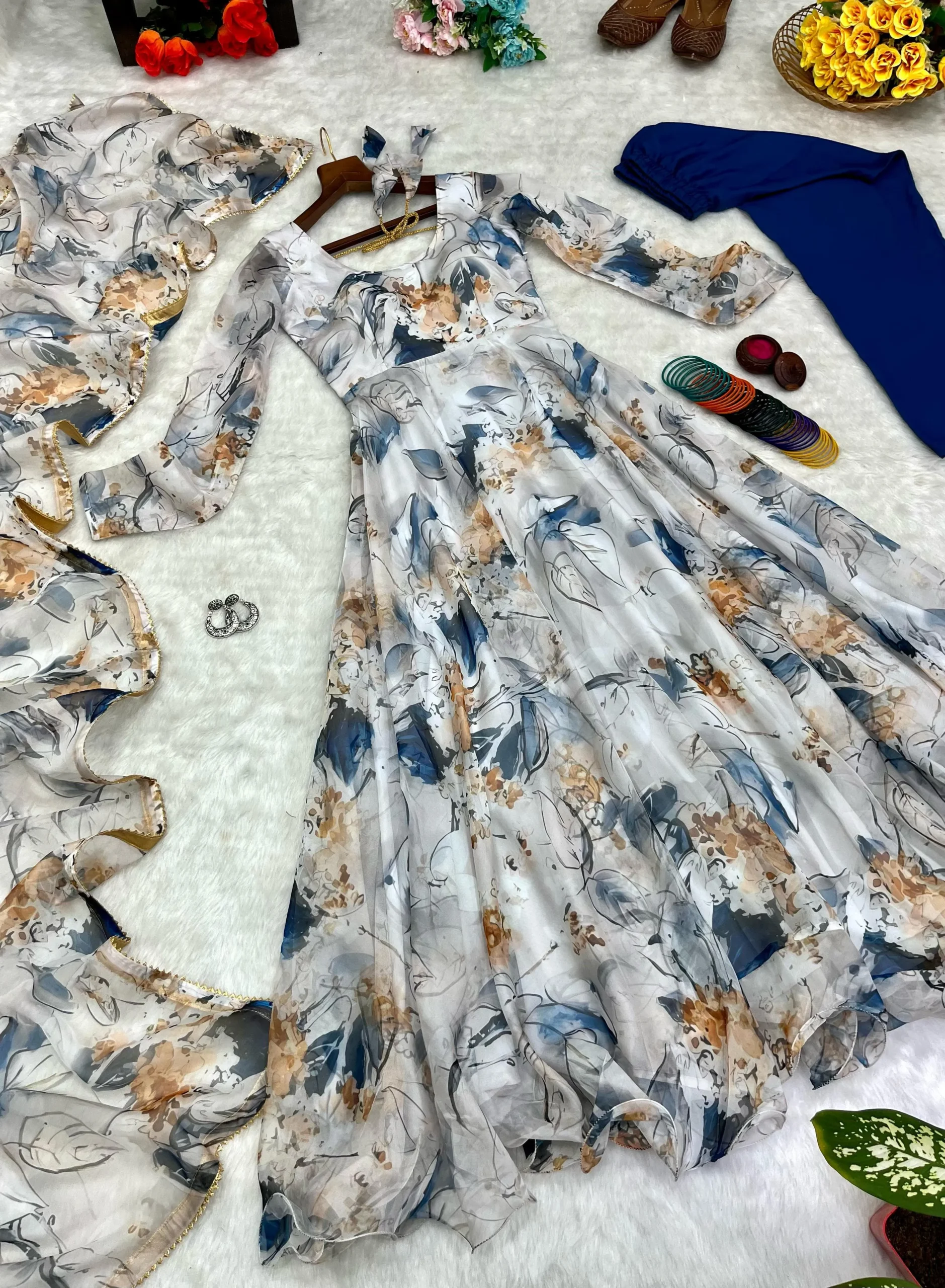 Floral Printed 8 mtr Flair Gown Dupatta