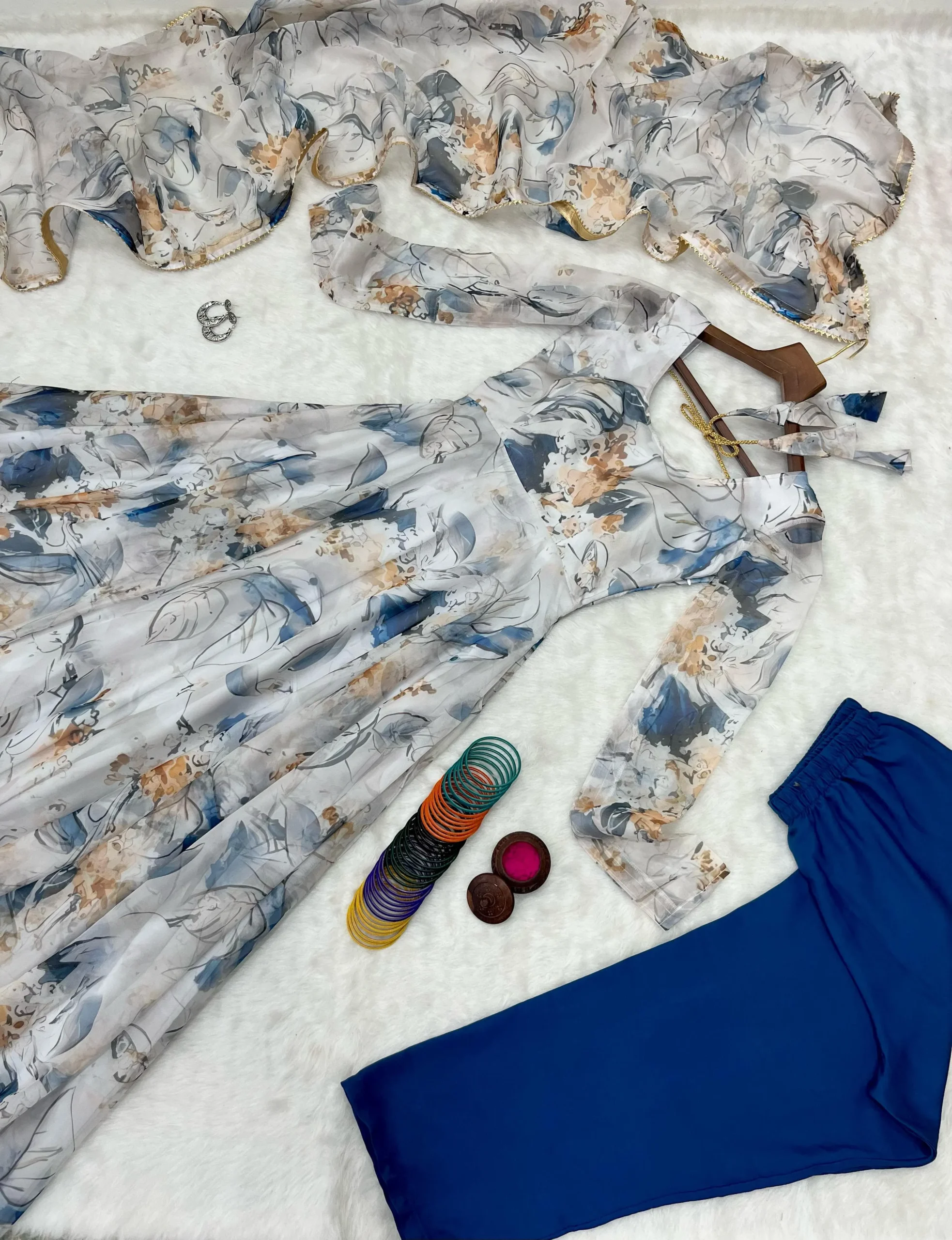 Floral Printed 8 mtr Flair Gown Dupatta