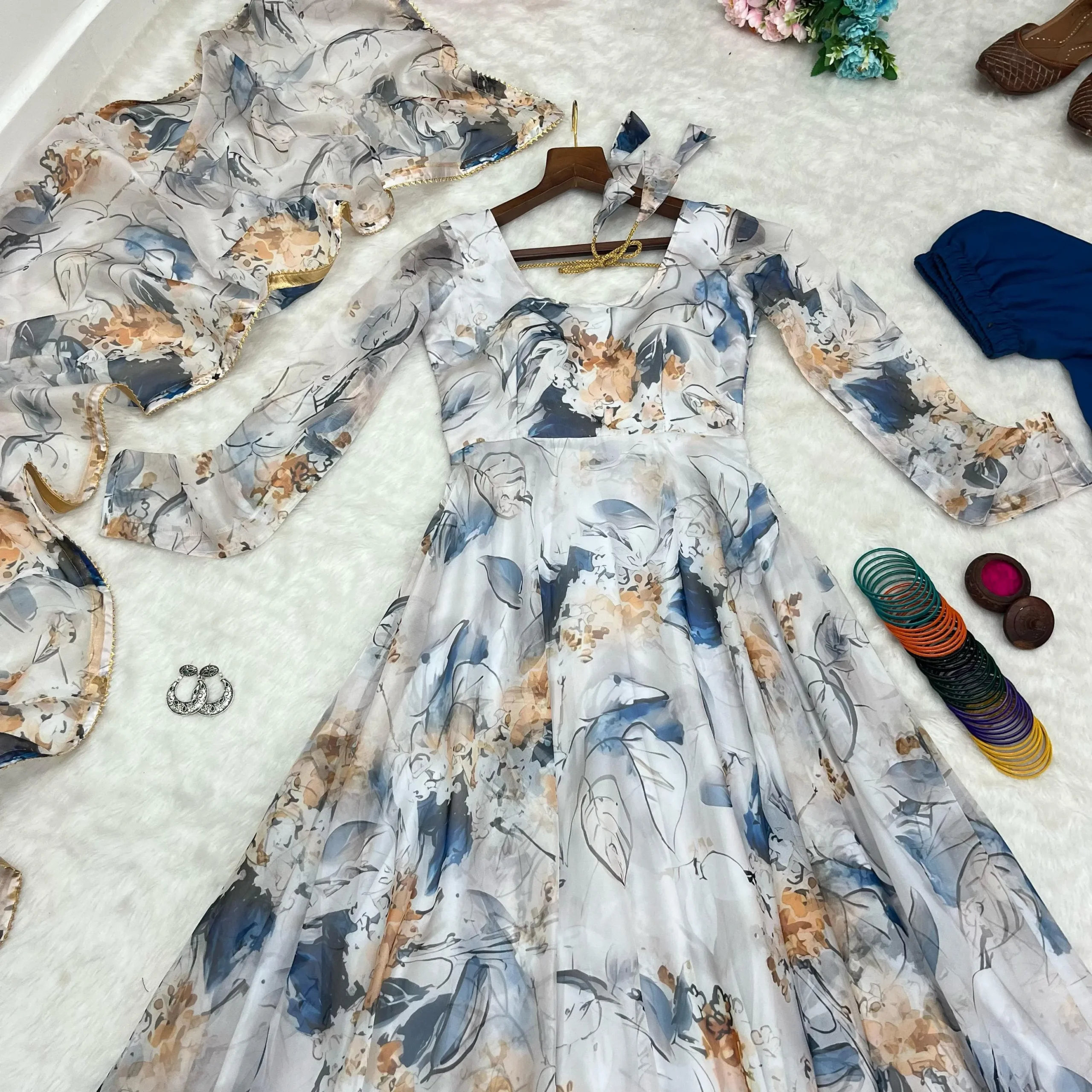 Floral Printed 8 mtr Flair Gown Dupatta