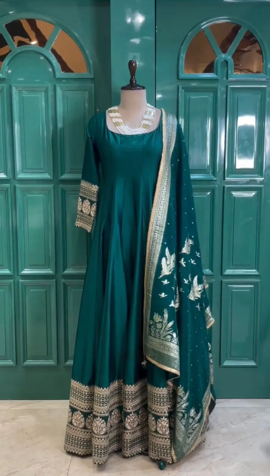 Green Floor Length Anarkali Suit For Eid