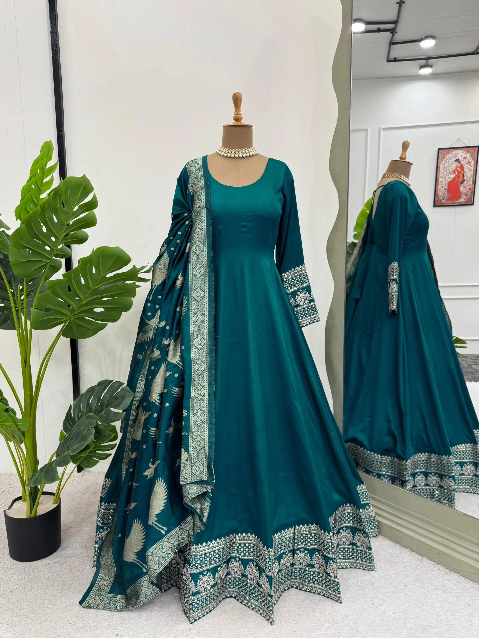 Green Floor Length Anarkali Suit For Eid