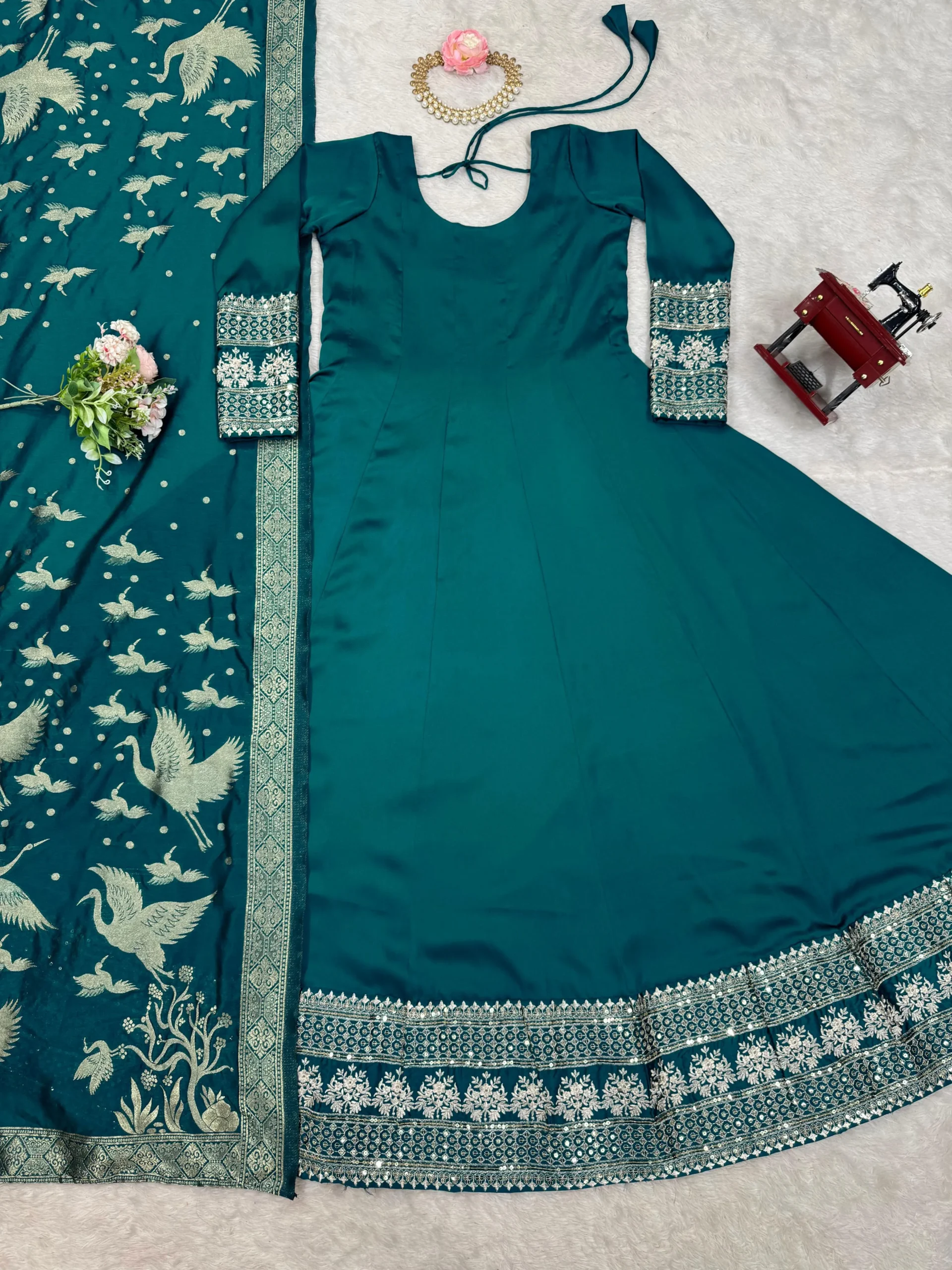 Green Floor Length Anarkali Suit For Eid