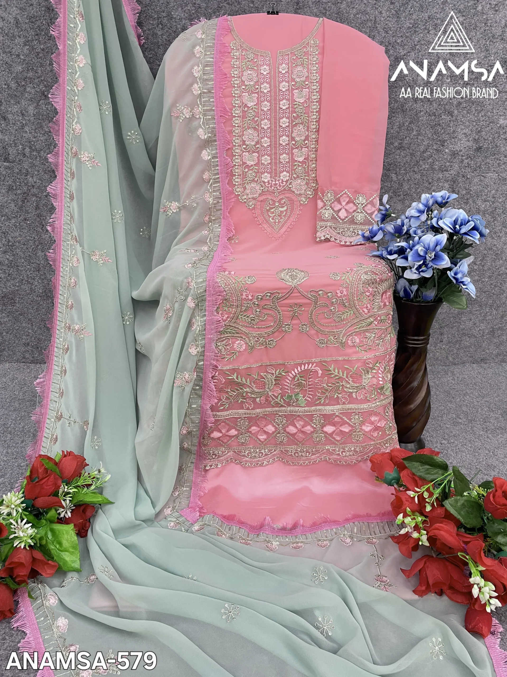 Heavy Embroidery Pink Pakistani Dress For Eid