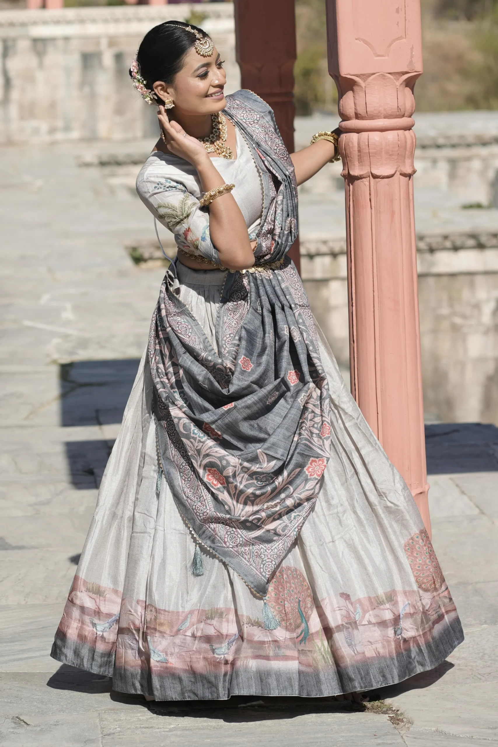 Kalamkari Peacock Printed Lehenga Choli For Wedding