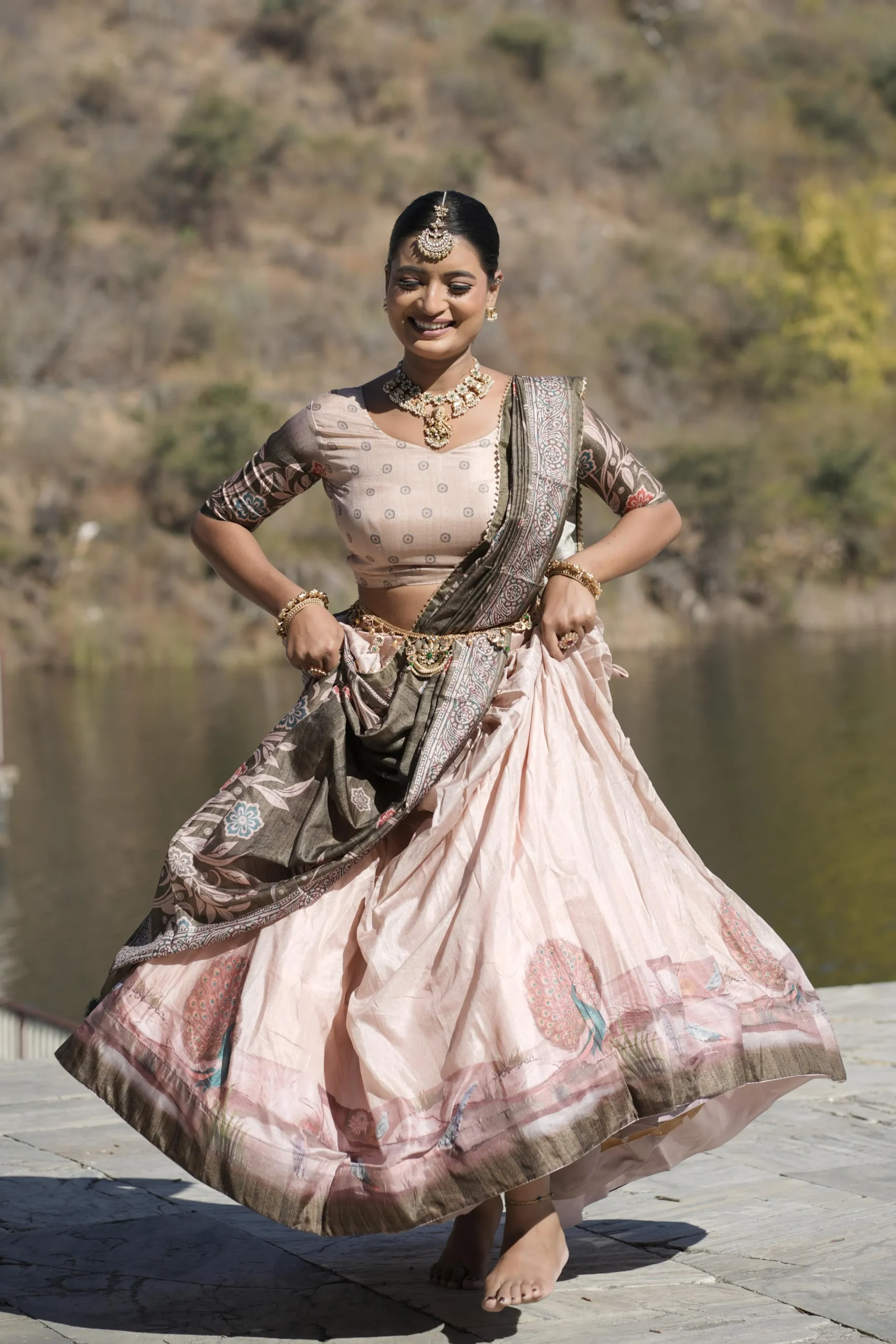 Kalamkari Peacock Printed Lehenga Choli For Wedding