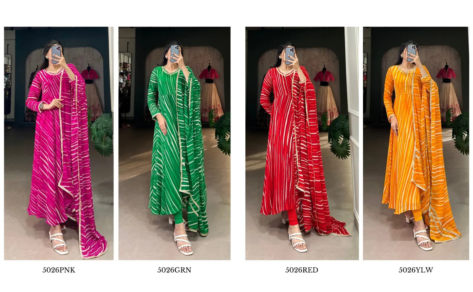 Leheriya Printed Readymade Gown For Girls