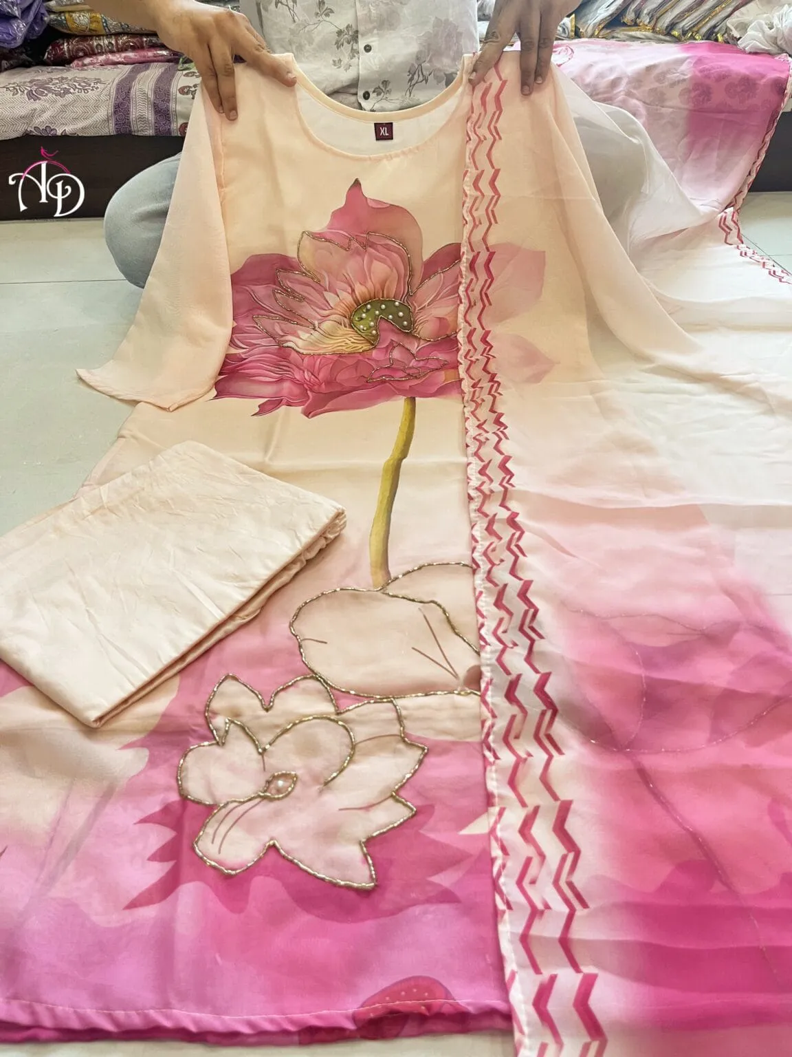 Organza Handwork Kurti Pant Dupatta Set