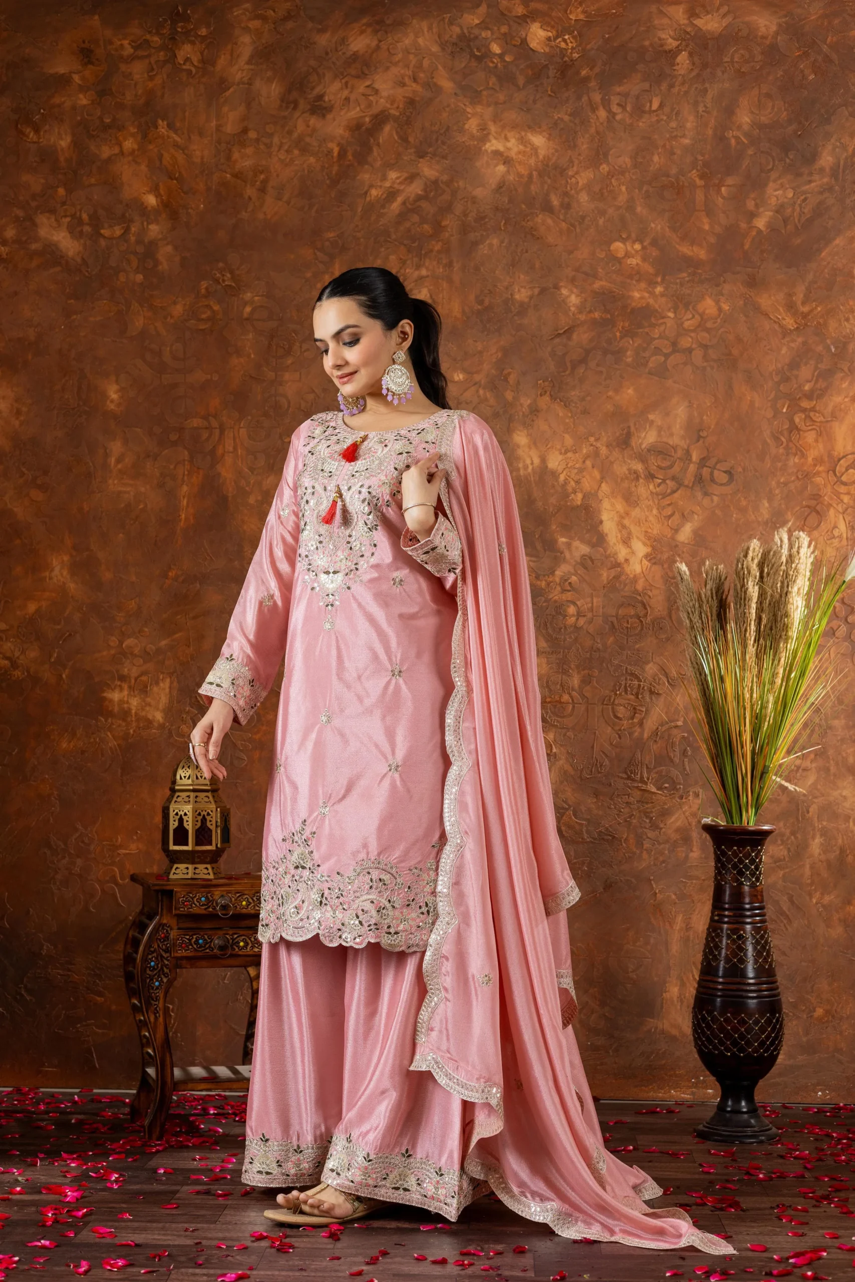 Pakistani  Embroidery Chinon Plazzo Salwar Ethnic Suit