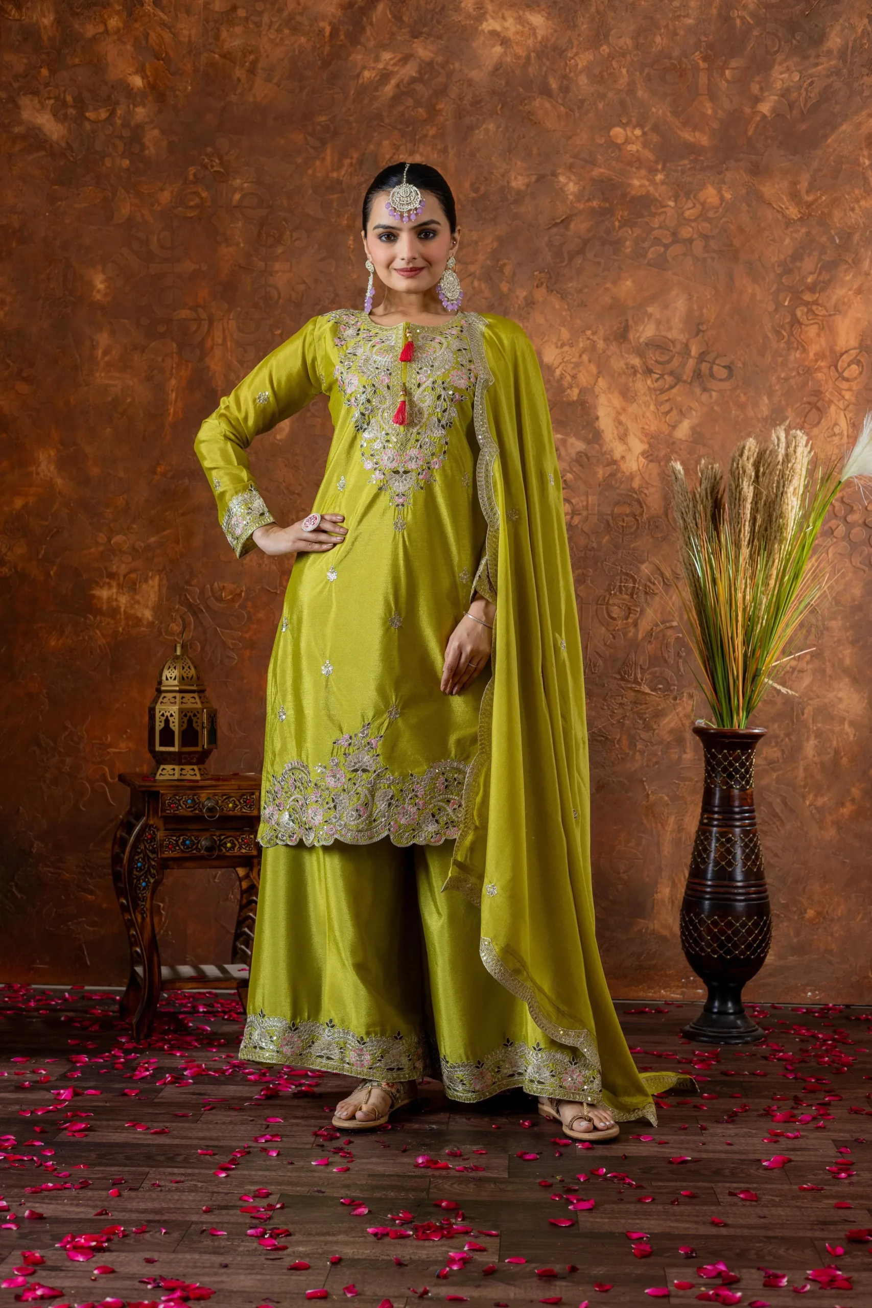 Pakistani  Embroidery Chinon Plazzo Salwar Ethnic Suit