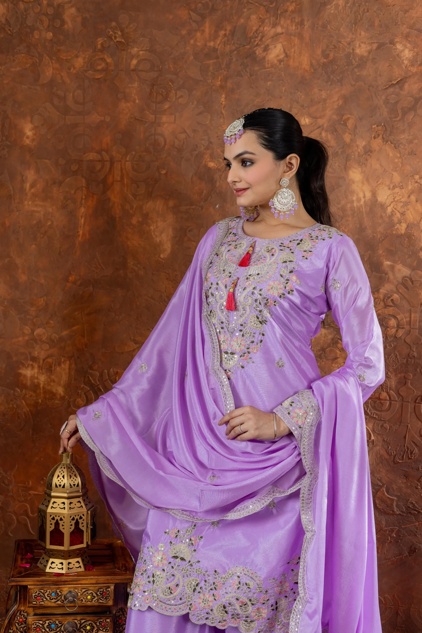 Pakistani  Embroidery Chinon Plazzo Salwar Ethnic Suit
