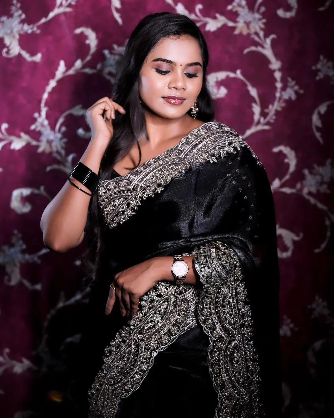 Party Wear Black Organza saree