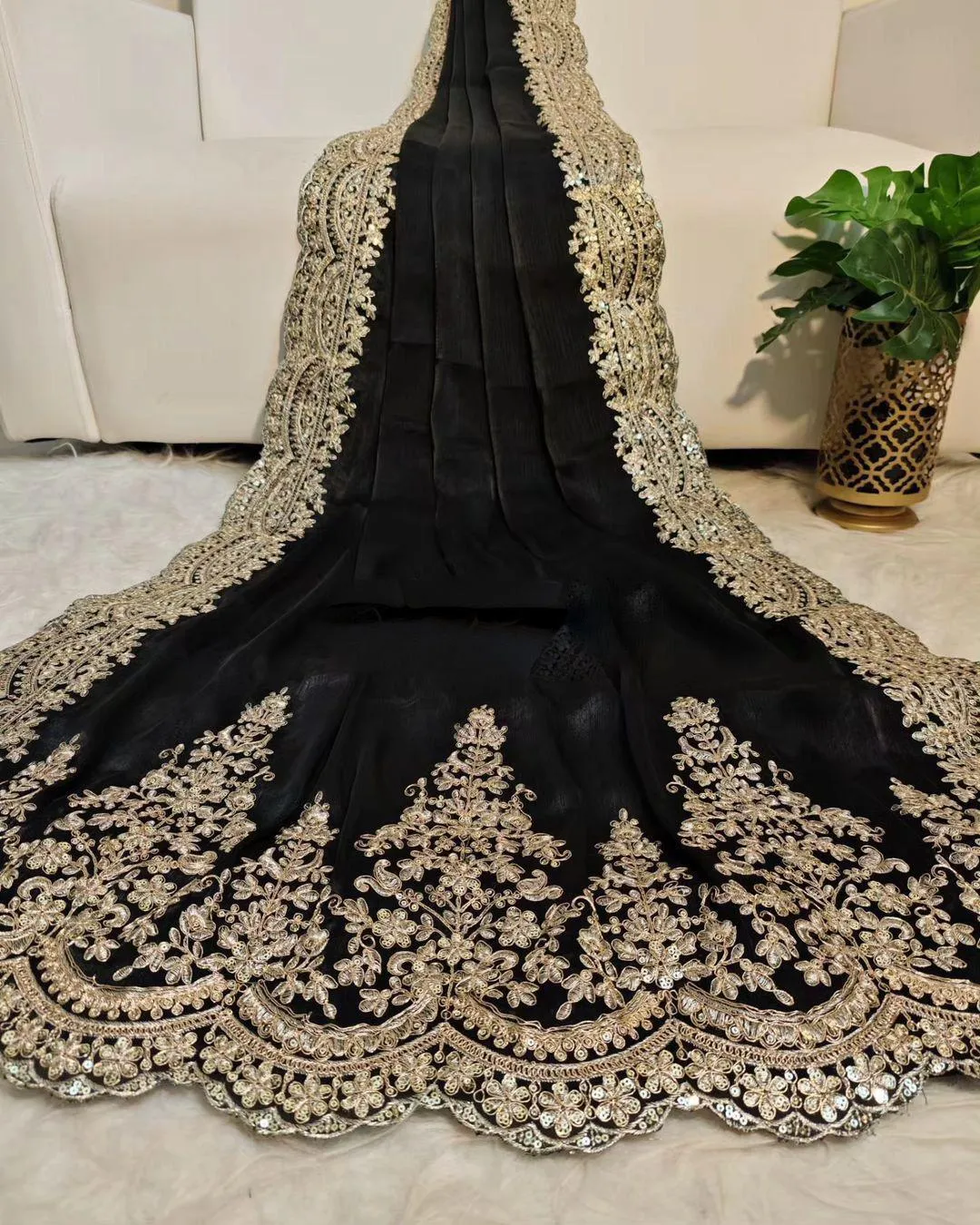 Party Wear Black Organza saree