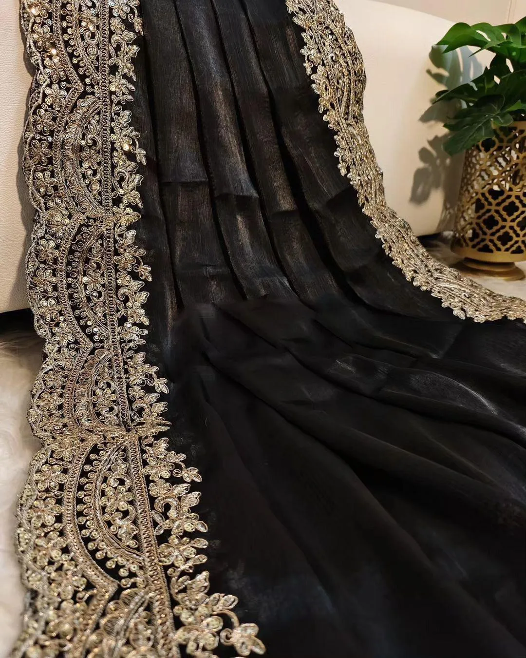Party Wear Black Organza saree