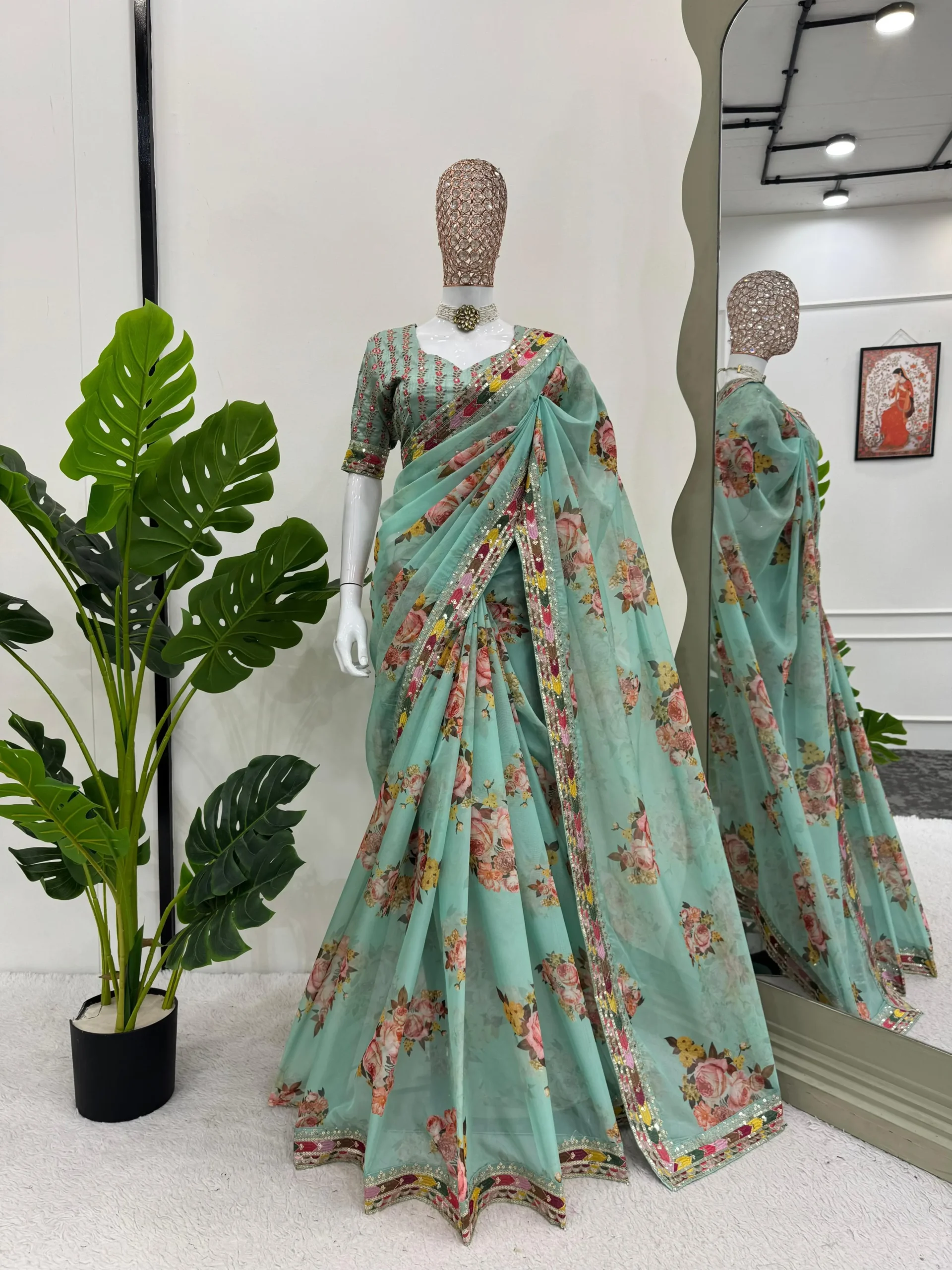 Party Wear Saree With Heavy Blouse