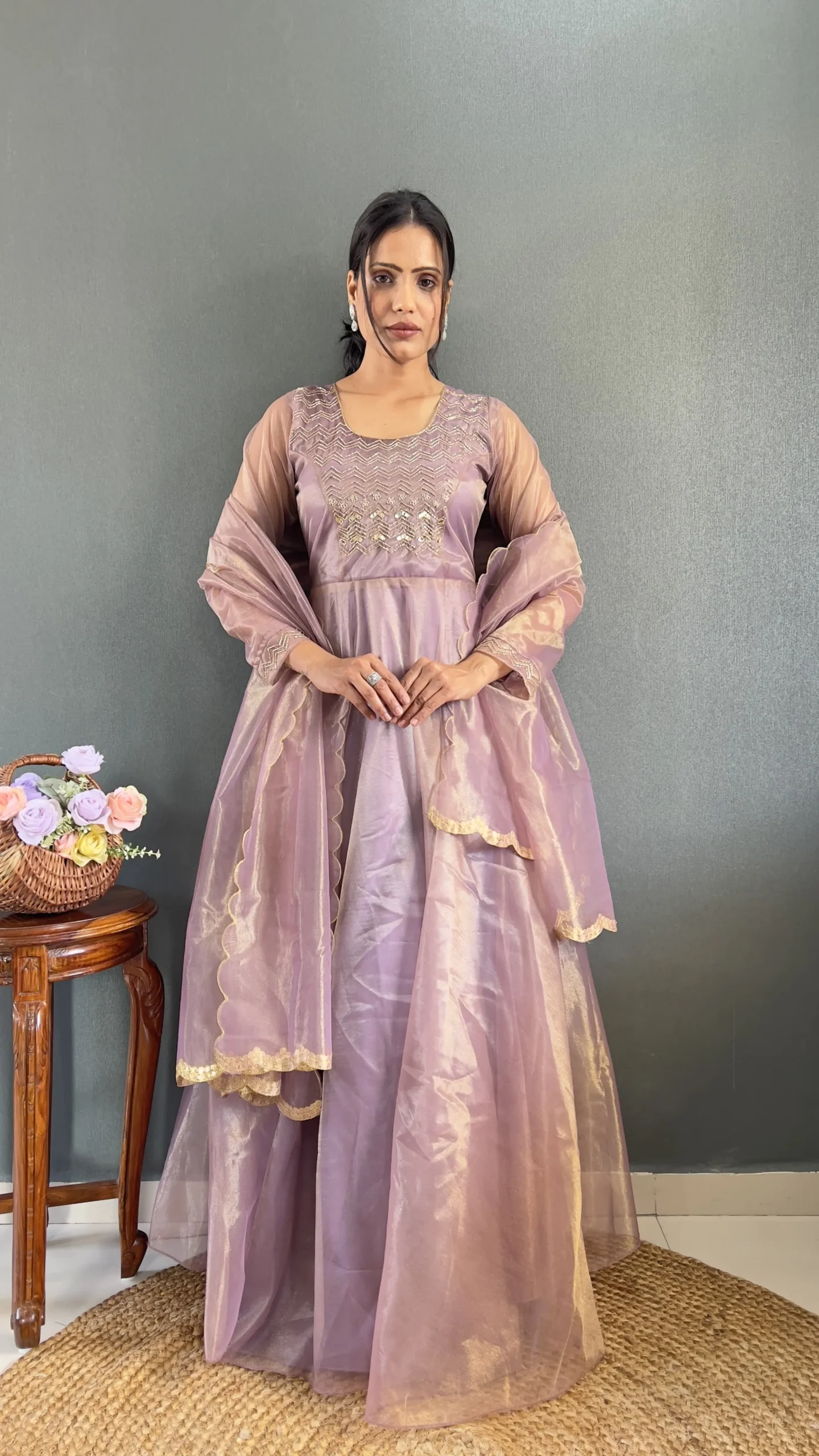 Premium Tissue Silk Handwork Gown With Dupatta Most Trending