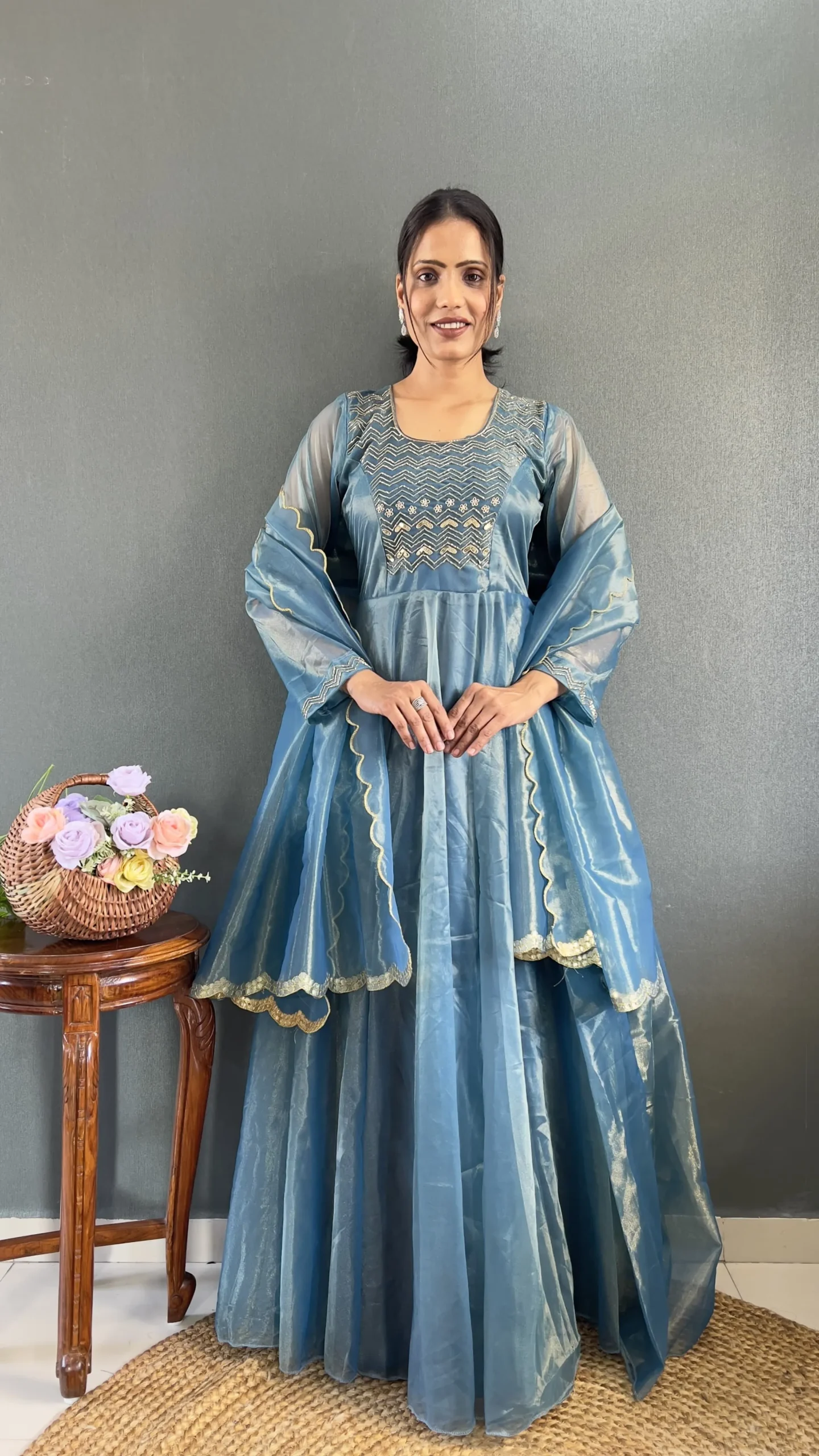 Premium Tissue Silk Handwork Gown With Dupatta Most Trending