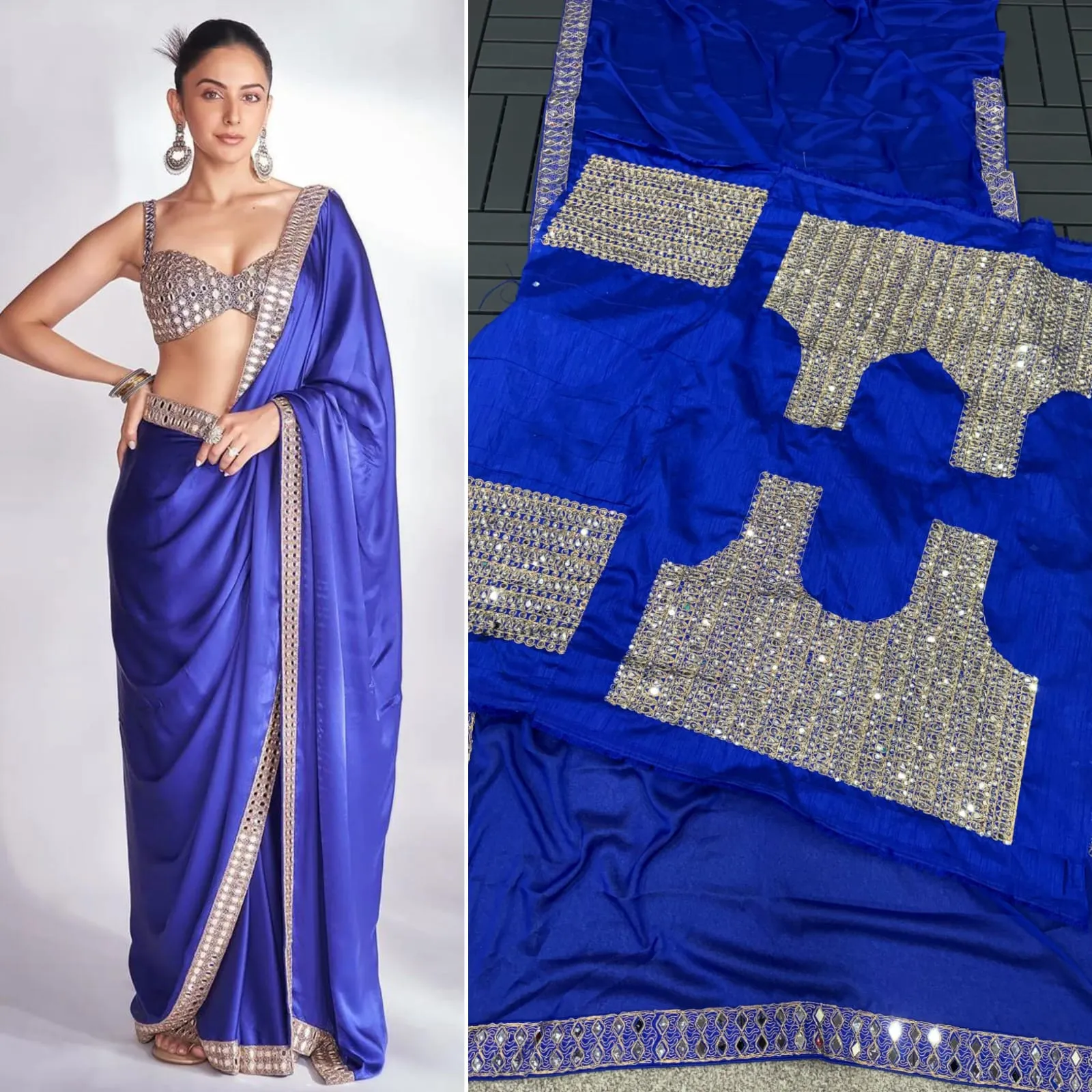 Rakul Preet Singh Royal Blue Bollywood Saree