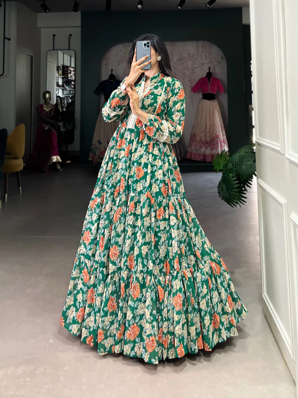 Readymade Floral Printed Gown For Girls big Flair